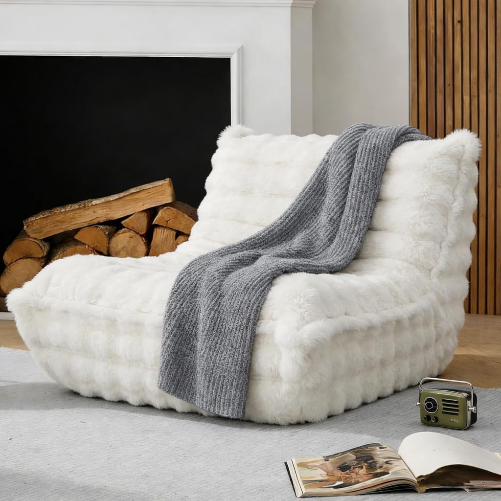 Bean Bag Chairs with Filler Faux Fur Fireside Beanbags Lazy Sofa for Memory Foam BeanBag Chair Bean Bag Sofa for Bedroom, Living Room, Office and Home (Dark Grey)