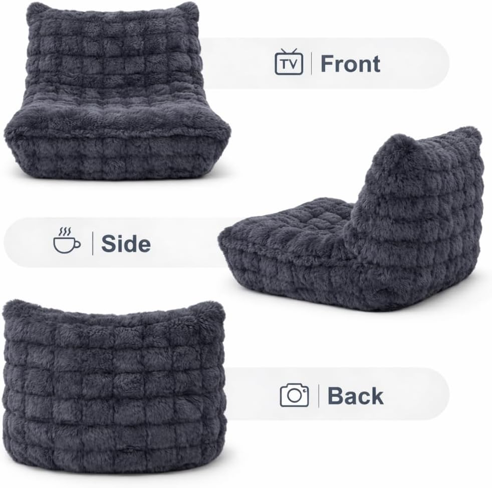 Bean Bag Chairs with Filler Faux Fur Fireside Beanbags Lazy Sofa for Memory Foam BeanBag Chair Bean Bag Sofa for Bedroom, Living Room, Office and Home (Dark Grey)