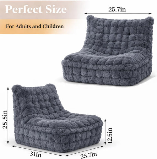Bean Bag Chairs with Filler Faux Fur Fireside Beanbags Lazy Sofa for Memory Foam BeanBag Chair Bean Bag Sofa for Bedroom, Living Room, Office and Home (Dark Grey)