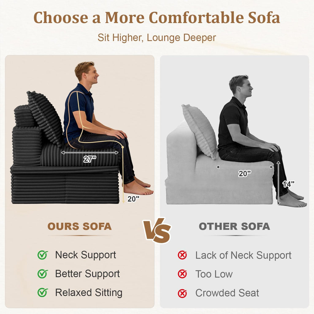 142” Oversized Modular Sectional Sofa with Storage, Extra Deep&High Seat Corduroy Cloud Couch, 5 Seater Convertible U Shaped Couch with Ottoman, Tool-Free Assembly Sectional Couches for Living Room