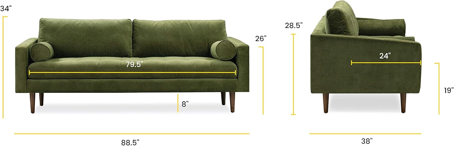 Poly & BARK Napa 88.5" Sofa with Deep Seating, Tailored Upholstered Finish, Clean Modern Lines, and Balanced Proportions for Comfortable and Refined Living Spaces