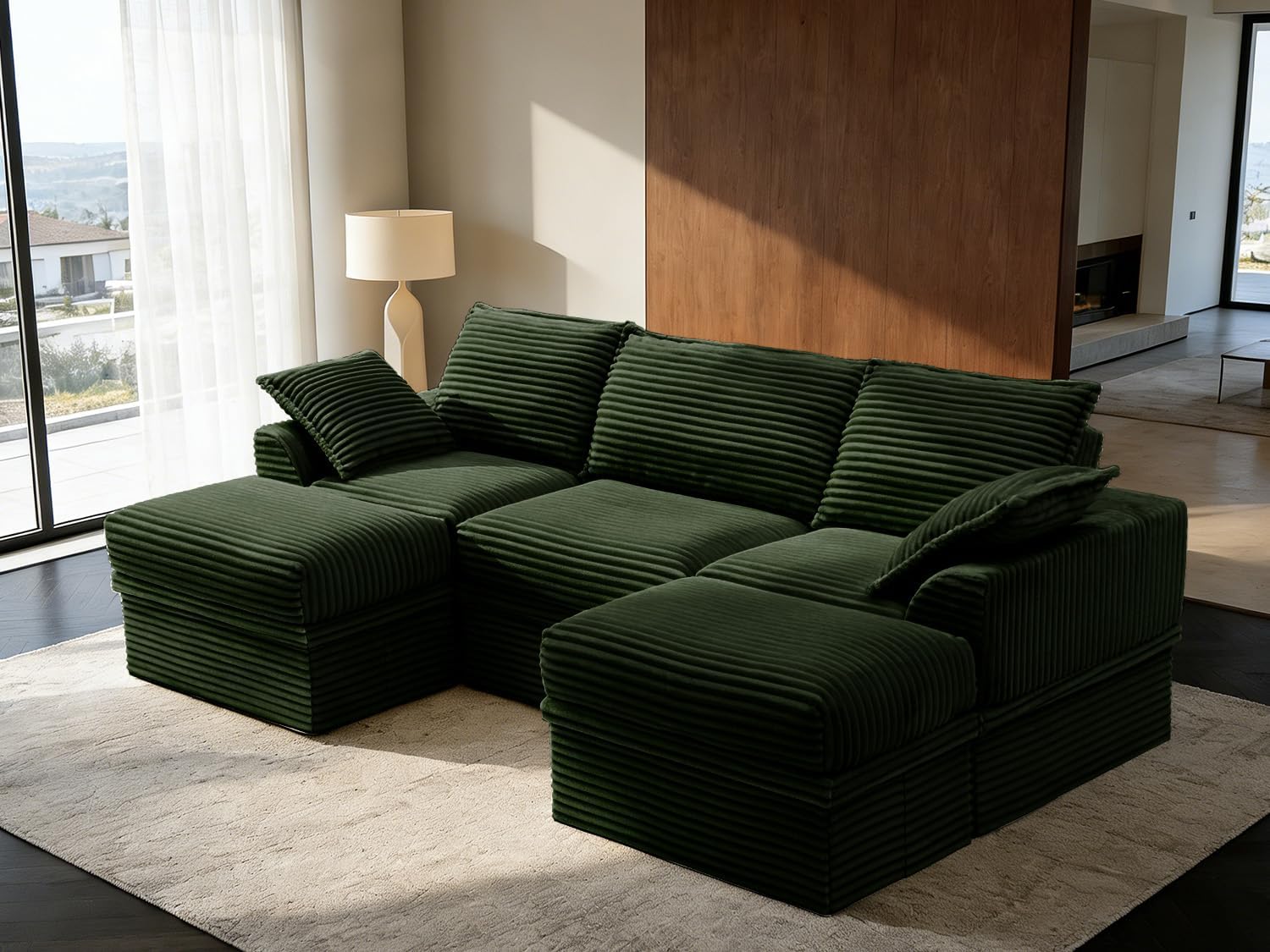 142” Oversized Modular Sectional Sofa with Storage, Extra Deep&High Seat Corduroy Cloud Couch, 5 Seater Convertible U Shaped Couch with Ottoman, Tool-Free Assembly Sectional Couches for Living Room