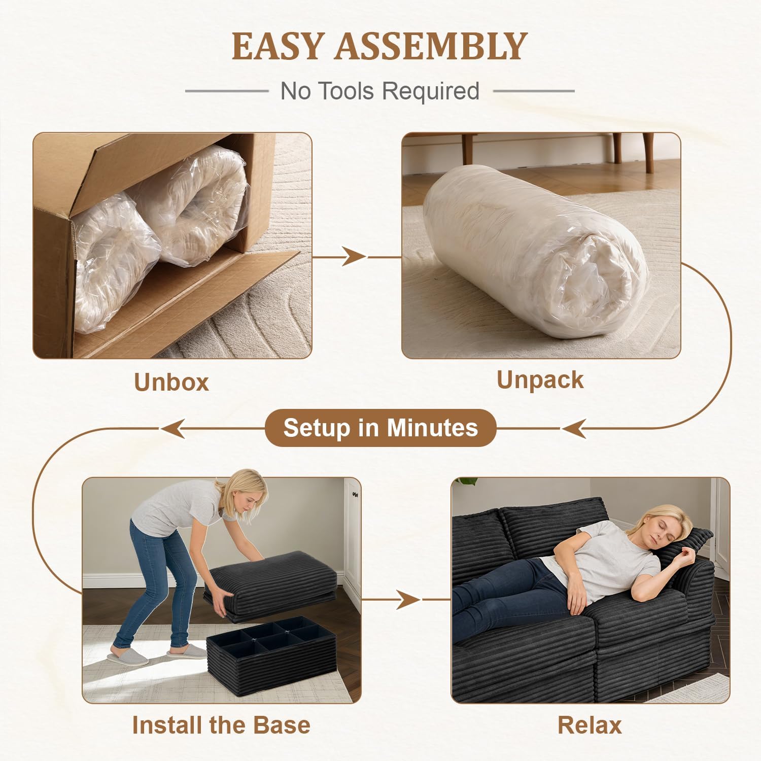 142” Oversized Modular Sectional Sofa with Storage, Extra Deep&High Seat Corduroy Cloud Couch, 5 Seater Convertible U Shaped Couch with Ottoman, Tool-Free Assembly Sectional Couches for Living Room