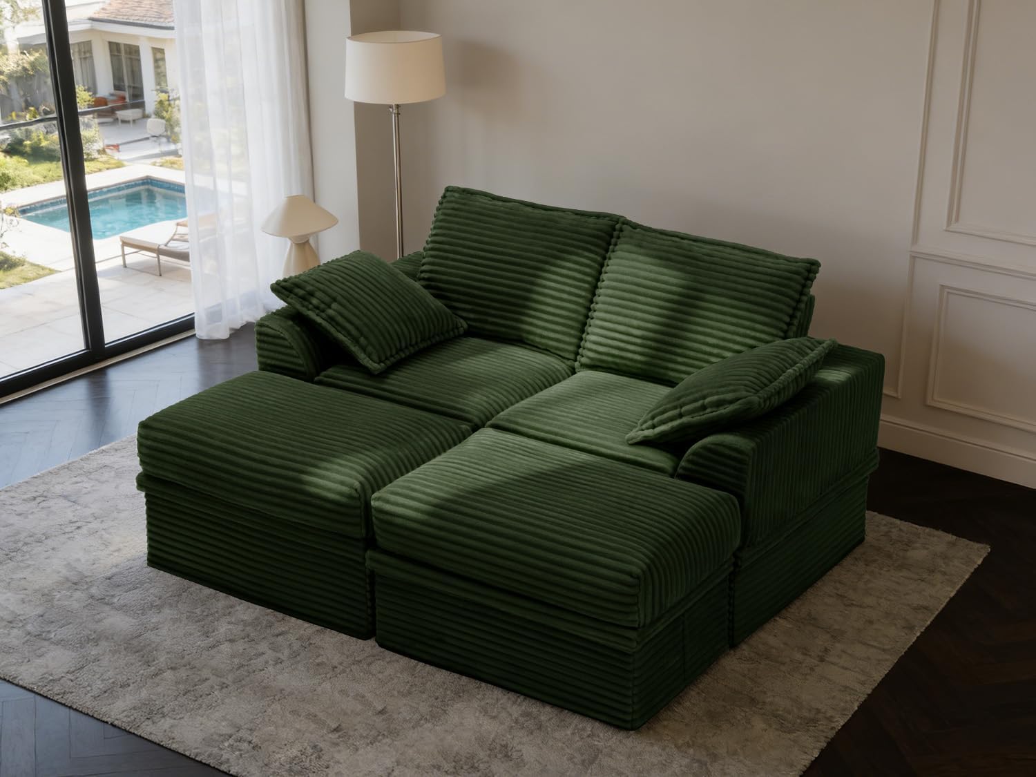 142” Oversized Modular Sectional Sofa with Storage, Extra Deep&High Seat Corduroy Cloud Couch, 5 Seater Convertible U Shaped Couch with Ottoman, Tool-Free Assembly Sectional Couches for Living Room