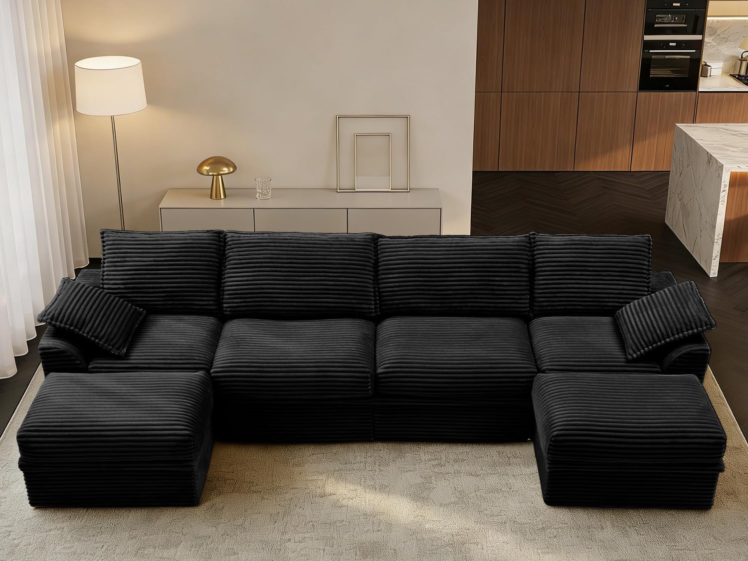 142” Oversized Modular Sectional Sofa with Storage, Extra Deep&High Seat Corduroy Cloud Couch, 5 Seater Convertible U Shaped Couch with Ottoman, Tool-Free Assembly Sectional Couches for Living Room