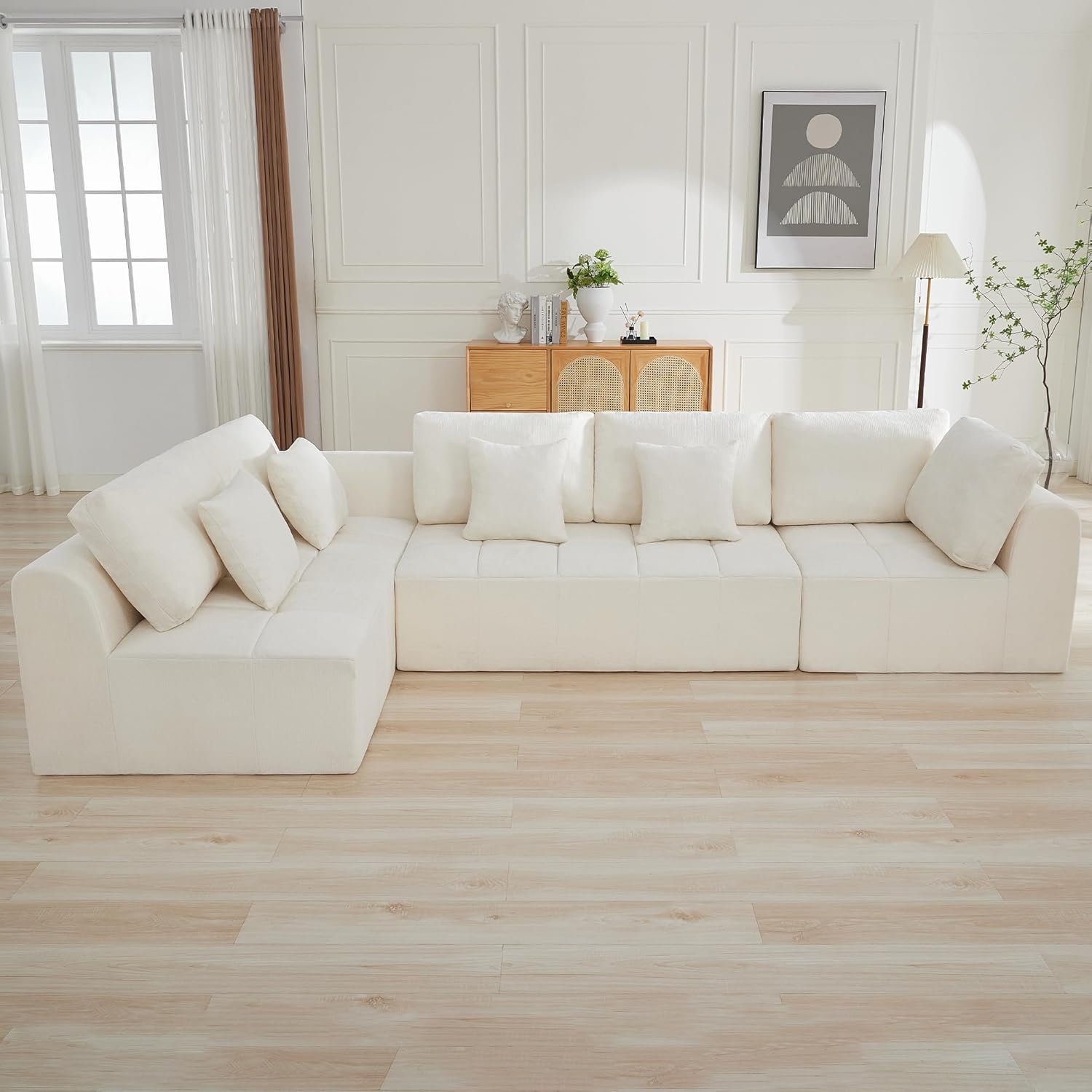 140''Modular Sectional Couches for Living Room, Cloud Boneless Compressed Sectional Sofa, Oversized U Shaped 9 Seater Upholstered Memory Foam Sofa, No Assembly, Chenille Beige