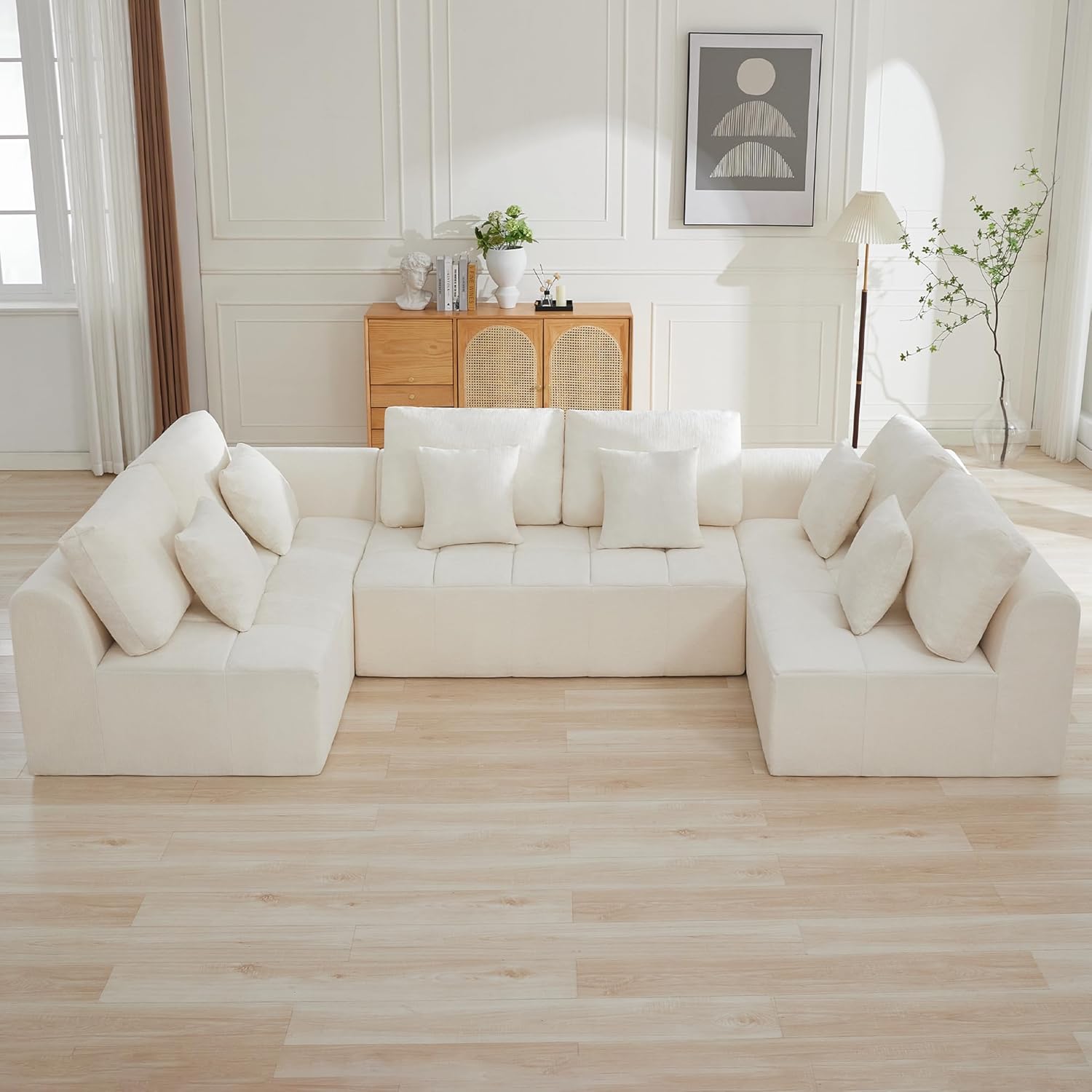 140''Modular Sectional Couches for Living Room, Cloud Boneless Compressed Sectional Sofa, Oversized U Shaped 9 Seater Upholstered Memory Foam Sofa, No Assembly, Chenille Beige