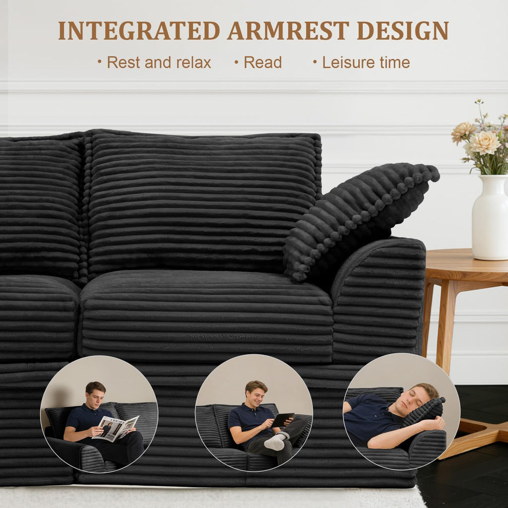 142” Oversized Modular Sectional Sofa with Storage, Extra Deep&High Seat Corduroy Cloud Couch, 5 Seater Convertible U Shaped Couch with Ottoman, Tool-Free Assembly Sectional Couches for Living Room