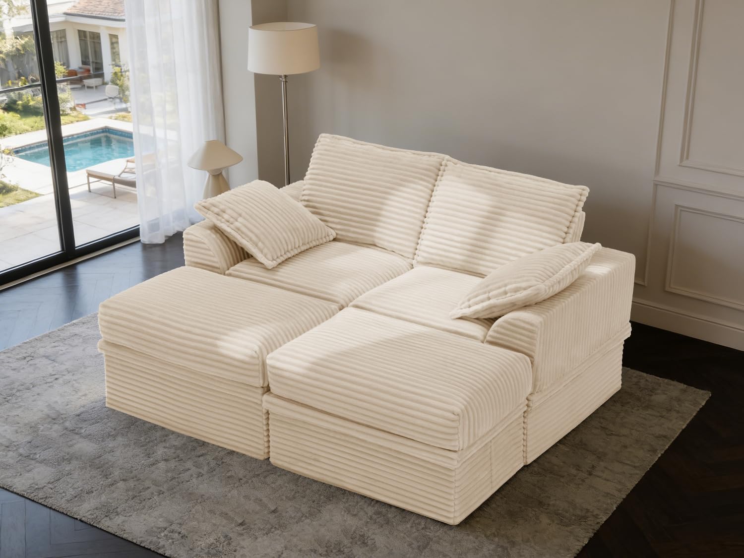 142” Oversized Modular Sectional Sofa with Storage, Extra Deep&High Seat Corduroy Cloud Couch, 5 Seater Convertible U Shaped Couch with Ottoman, Tool-Free Assembly Sectional Couches for Living Room