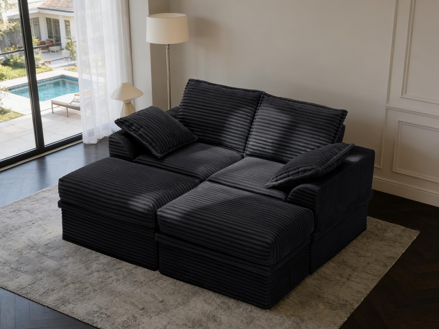 142” Oversized Modular Sectional Sofa with Storage, Extra Deep&High Seat Corduroy Cloud Couch, 5 Seater Convertible U Shaped Couch with Ottoman, Tool-Free Assembly Sectional Couches for Living Room
