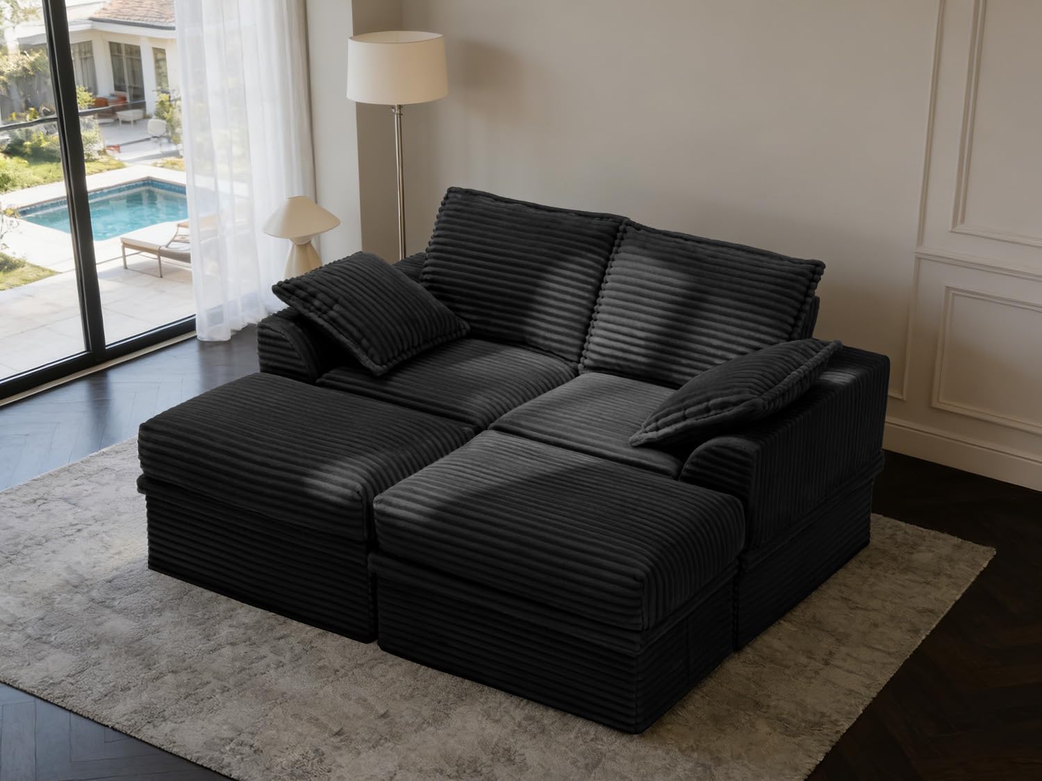 142” Oversized Modular Sectional Sofa with Storage, Extra Deep&High Seat Corduroy Cloud Couch, 5 Seater Convertible U Shaped Couch with Ottoman, Tool-Free Assembly Sectional Couches for Living Room