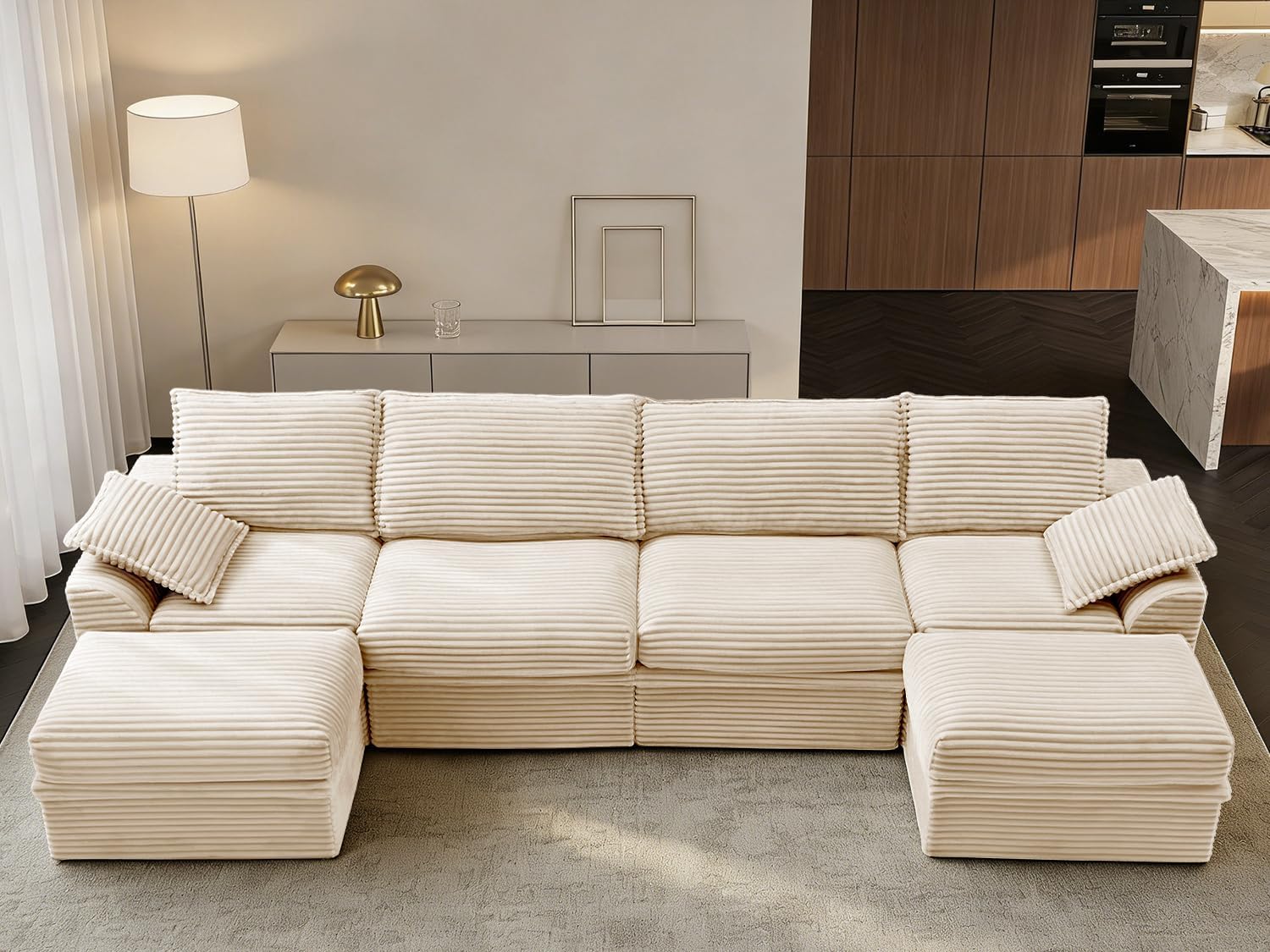 142” Oversized Modular Sectional Sofa with Storage, Extra Deep&High Seat Corduroy Cloud Couch, 5 Seater Convertible U Shaped Couch with Ottoman, Tool-Free Assembly Sectional Couches for Living Room