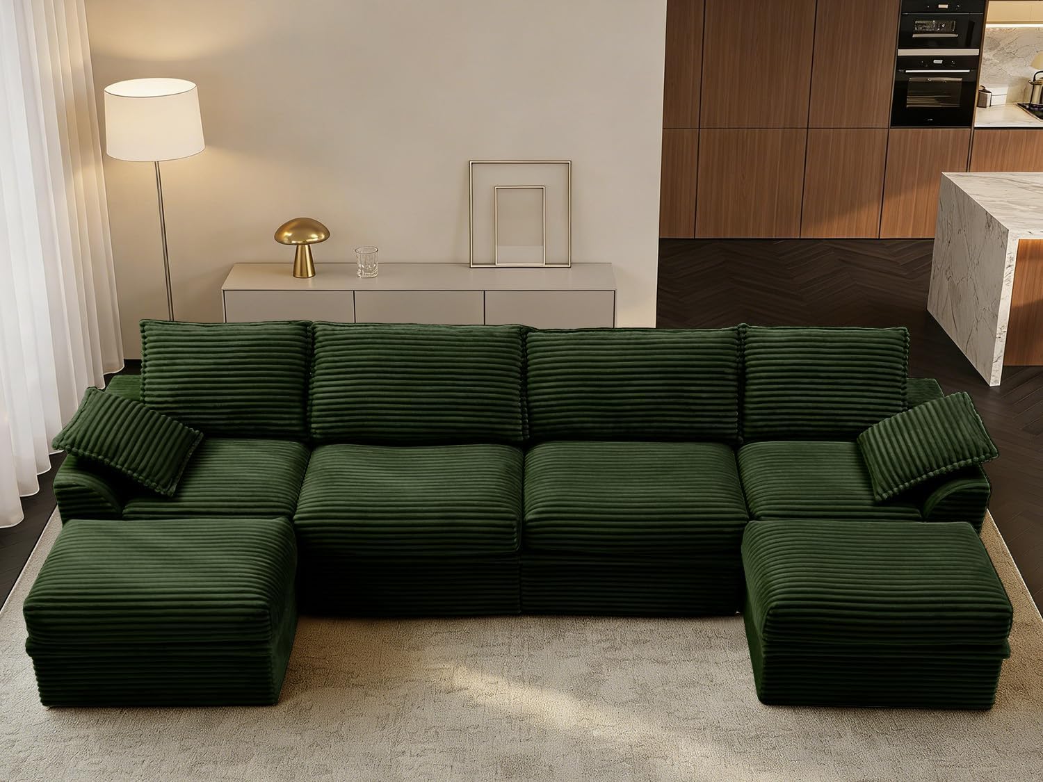 142” Oversized Modular Sectional Sofa with Storage, Extra Deep&High Seat Corduroy Cloud Couch, 5 Seater Convertible U Shaped Couch with Ottoman, Tool-Free Assembly Sectional Couches for Living Room