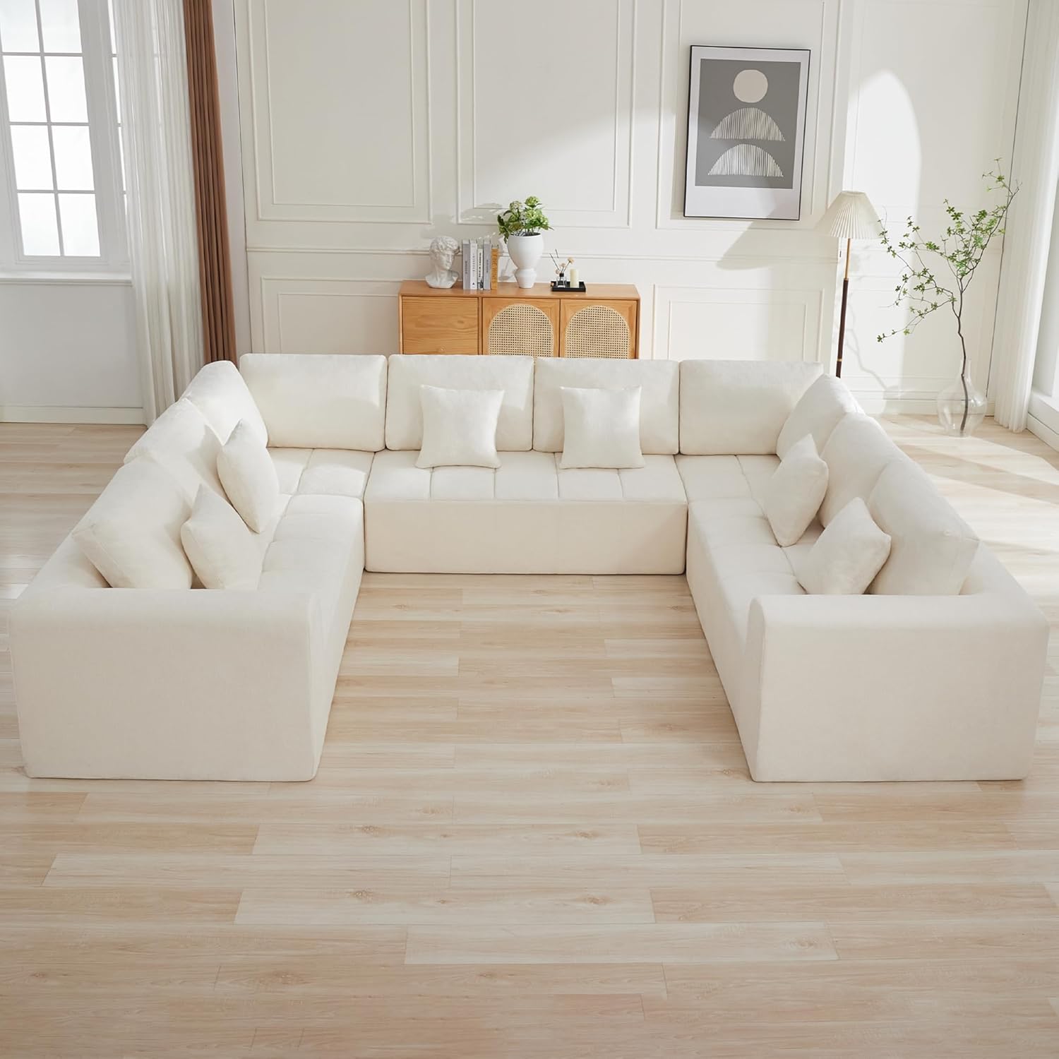 140''Modular Sectional Couches for Living Room, Cloud Boneless Compressed Sectional Sofa, Oversized U Shaped 9 Seater Upholstered Memory Foam Sofa, No Assembly, Chenille Beige