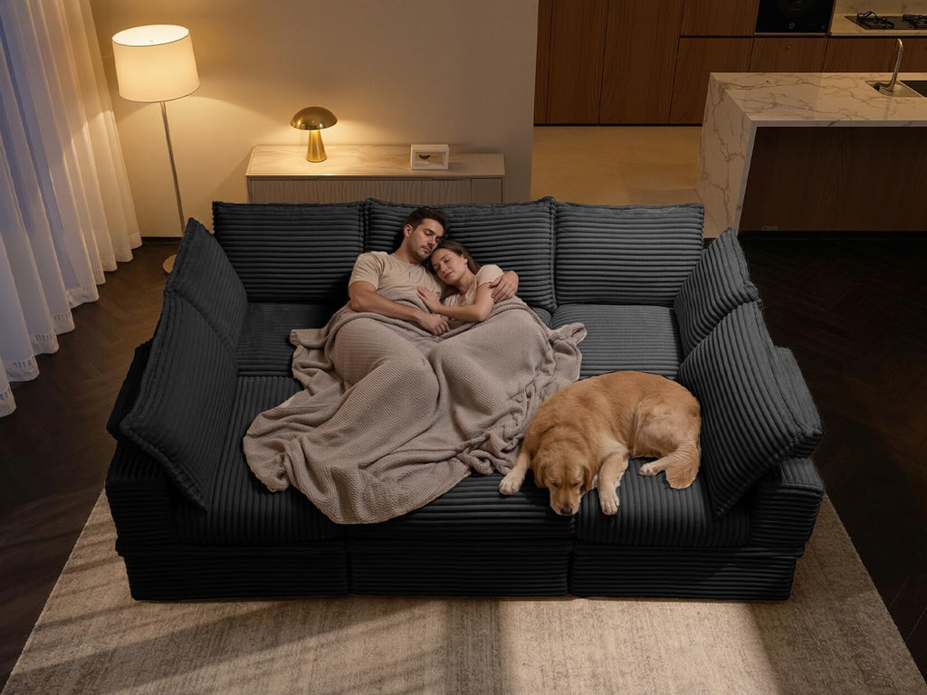 142” Oversized Modular Sectional Sofa with Storage, Extra Deep&High Seat Corduroy Cloud Couch, 5 Seater Convertible U Shaped Couch with Ottoman, Tool-Free Assembly Sectional Couches for Living Room