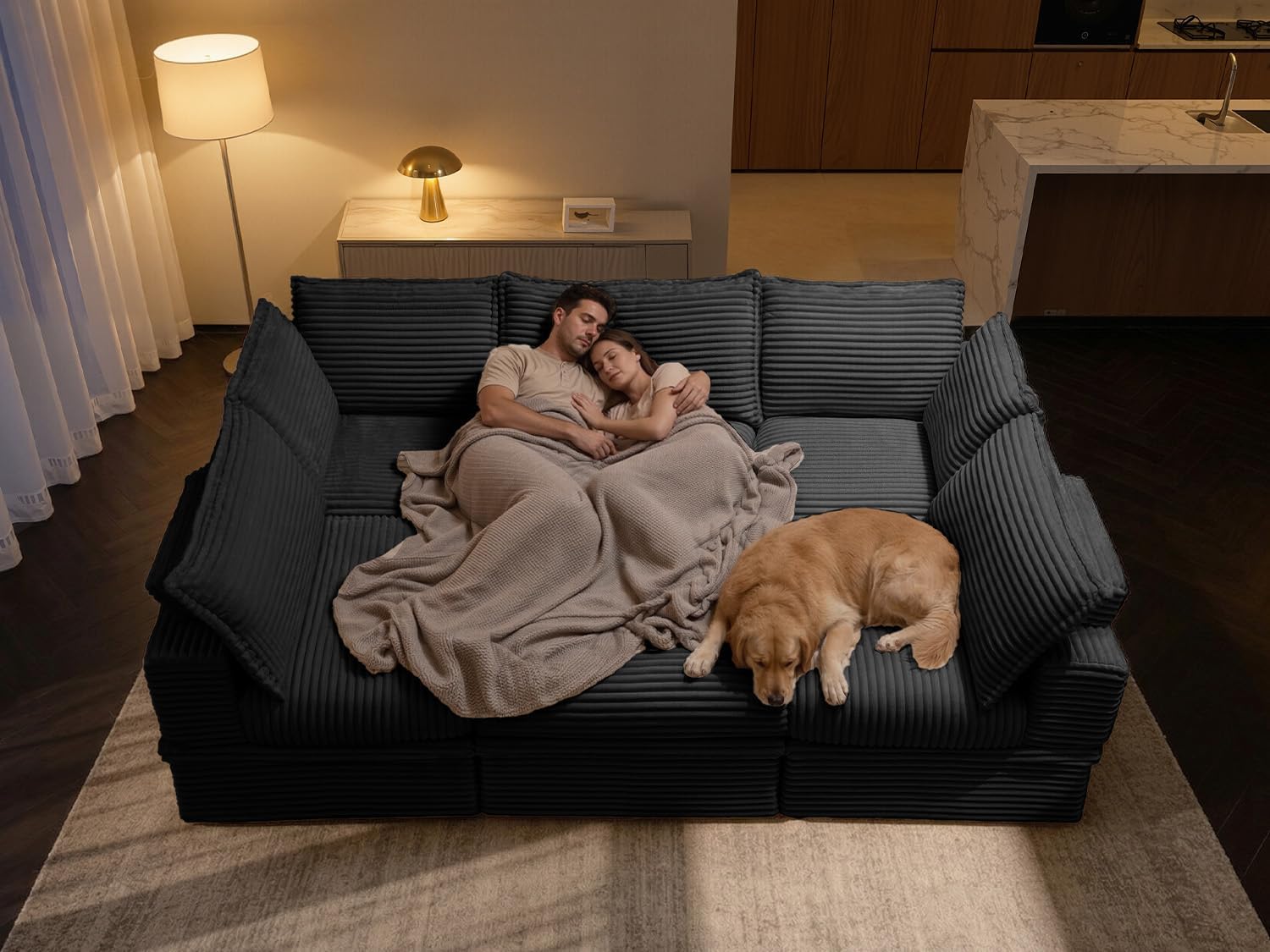 142” Oversized Modular Sectional Sofa with Storage, Extra Deep&High Seat Corduroy Cloud Couch, 5 Seater Convertible U Shaped Couch with Ottoman, Tool-Free Assembly Sectional Couches for Living Room