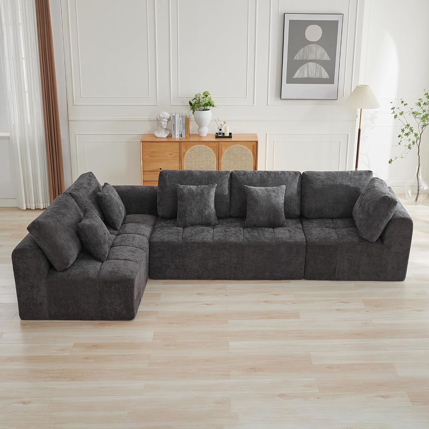 140''Modular Sectional Couches for Living Room, Cloud Boneless Compressed Sectional Sofa, Oversized U Shaped 9 Seater Upholstered Memory Foam Sofa, No Assembly, Chenille Beige