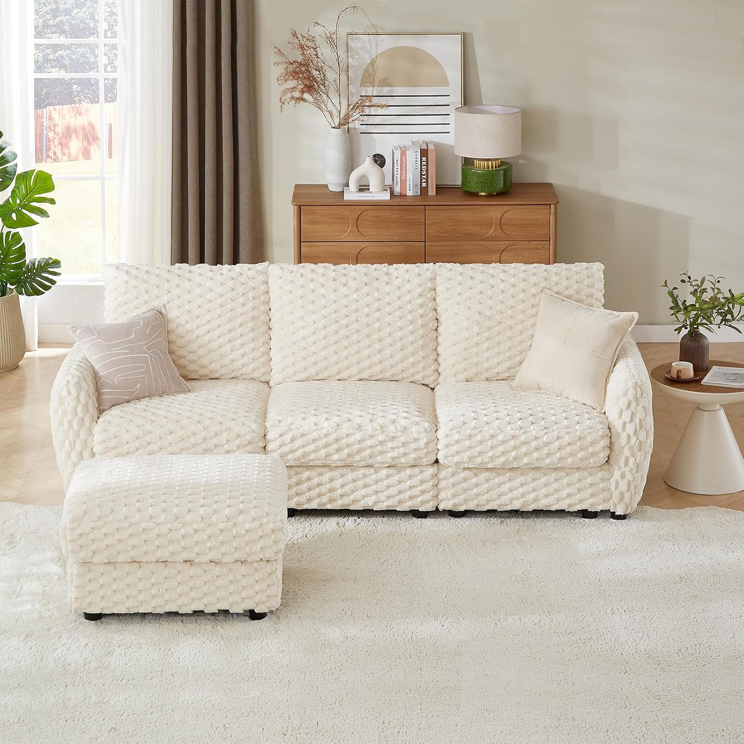 Sectional Sofa Couch,Cloud Couch for Living Room,Modular Sectional Sofa with USB Charging Port,Convertible L Shaped with Storable and Movable Ottoman.（6seat+1 Ottoman-Beige White）