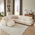 Sectional Sofa Couch,Cloud Couch for Living Room,Modular Sectional Sofa with USB Charging Port,Convertible L Shaped with Storable and Movable Ottoman.（6seat+1 Ottoman-Beige White）