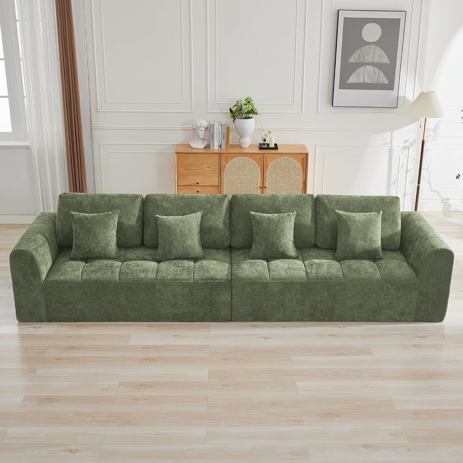 140''Modular Sectional Couches for Living Room, Cloud Boneless Compressed Sectional Sofa, Oversized U Shaped 9 Seater Upholstered Memory Foam Sofa, No Assembly, Chenille Beige