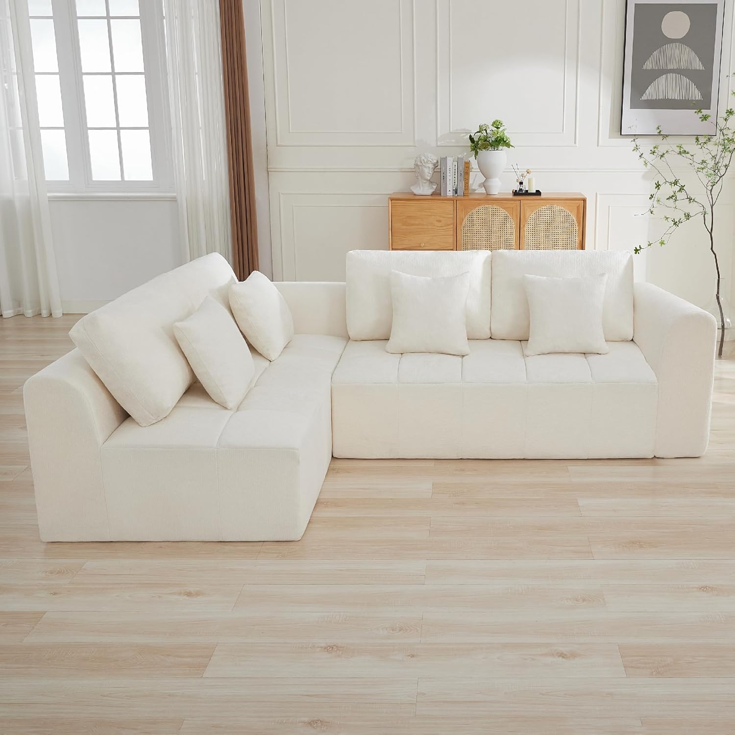 140''Modular Sectional Couches for Living Room, Cloud Boneless Compressed Sectional Sofa, Oversized U Shaped 9 Seater Upholstered Memory Foam Sofa, No Assembly, Chenille Beige