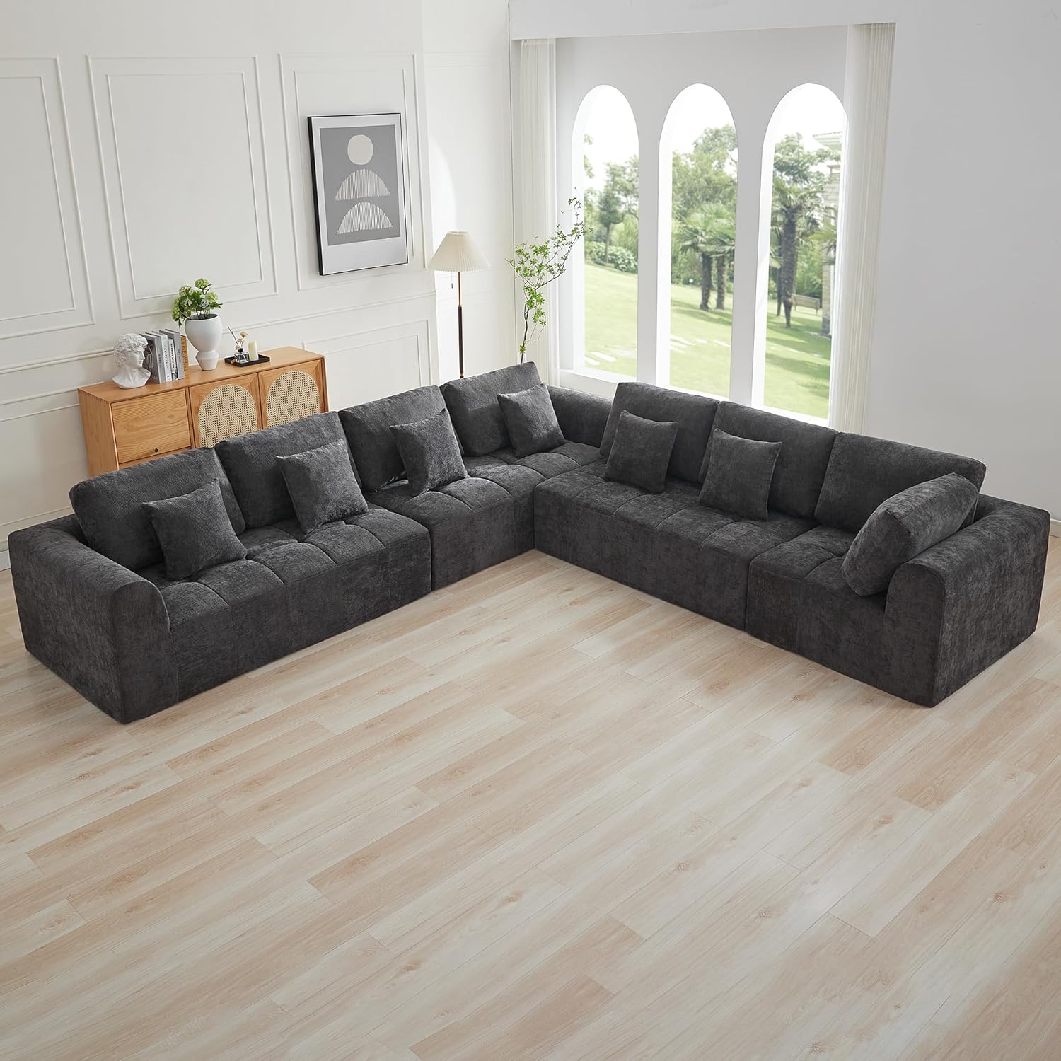 140''Modular Sectional Couches for Living Room, Cloud Boneless Compressed Sectional Sofa, Oversized U Shaped 9 Seater Upholstered Memory Foam Sofa, No Assembly, Chenille Beige
