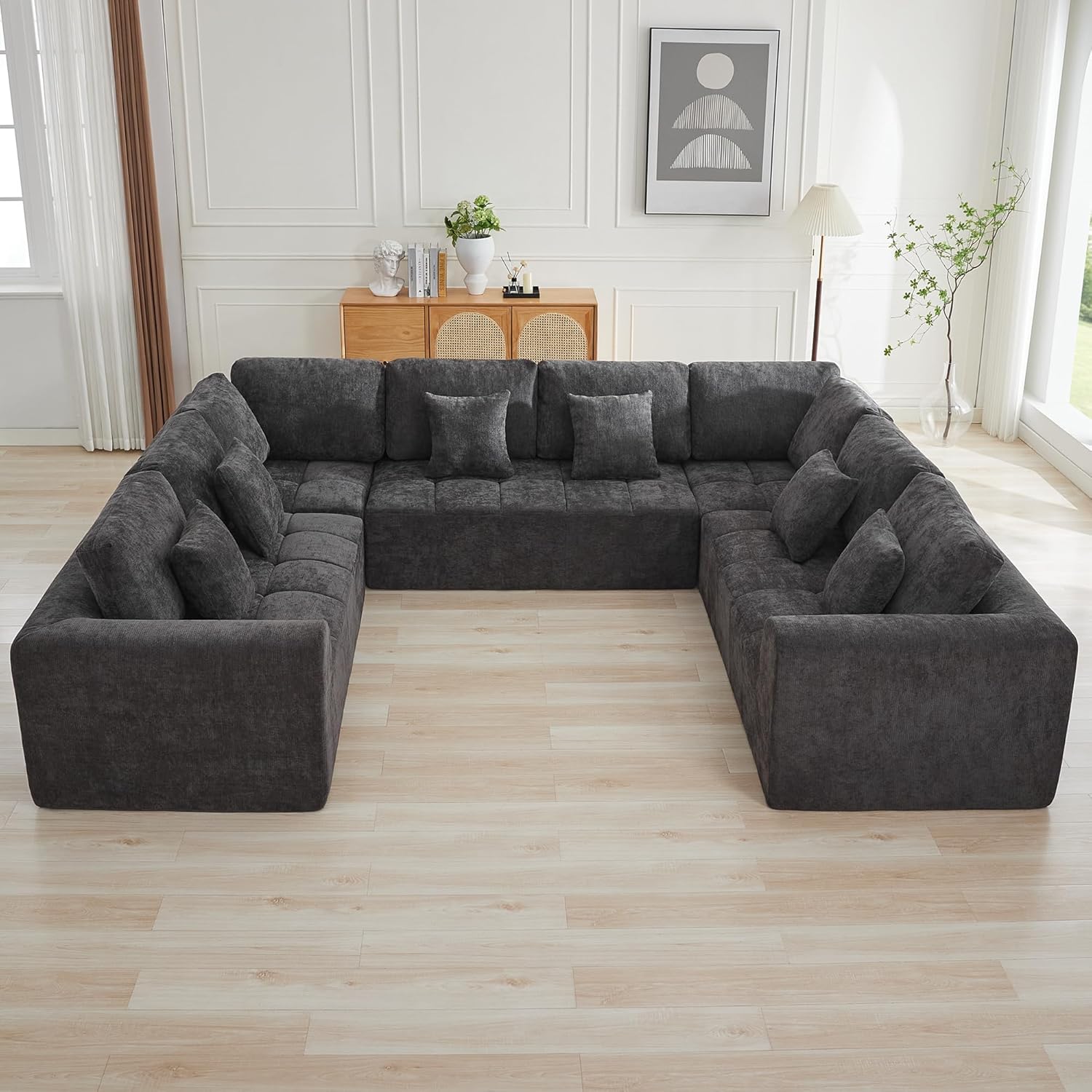 140''Modular Sectional Couches for Living Room, Cloud Boneless Compressed Sectional Sofa, Oversized U Shaped 9 Seater Upholstered Memory Foam Sofa, No Assembly, Chenille Beige