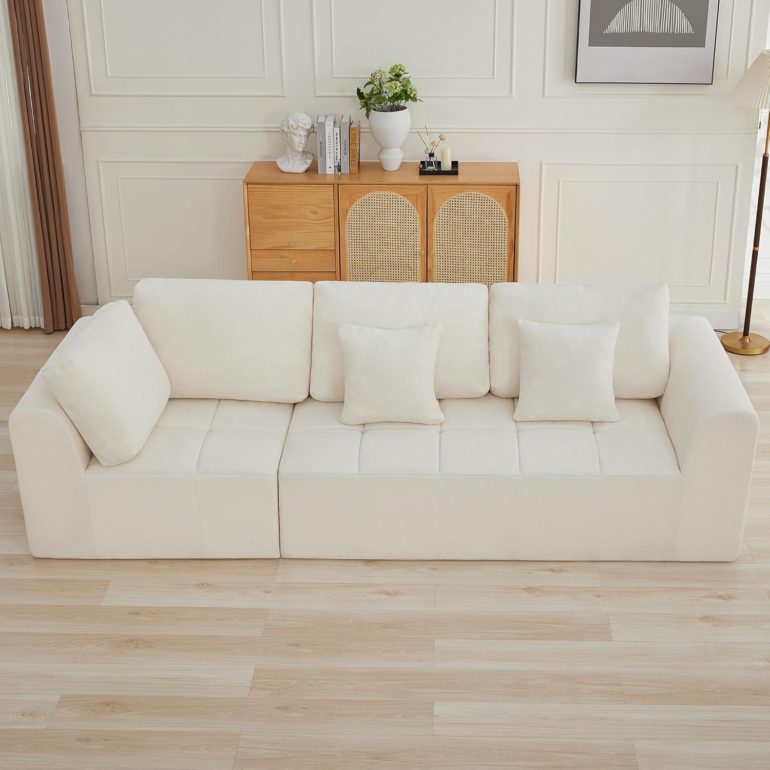 140''Modular Sectional Couches for Living Room, Cloud Boneless Compressed Sectional Sofa, Oversized U Shaped 9 Seater Upholstered Memory Foam Sofa, No Assembly, Chenille Beige