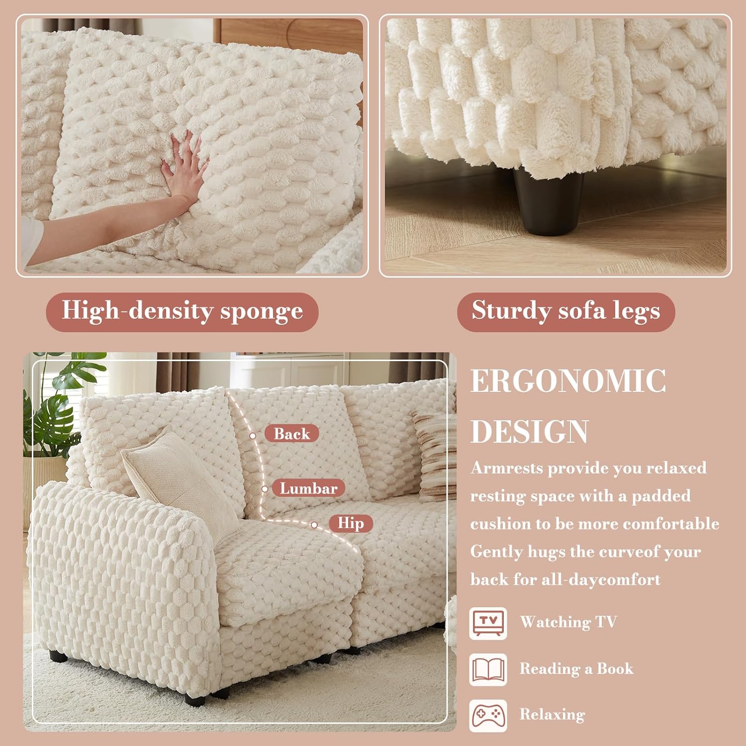 Sectional Sofa Couch,Cloud Couch for Living Room,Modular Sectional Sofa with USB Charging Port,Convertible L Shaped with Storable and Movable Ottoman.（6seat+1 Ottoman-Beige White）