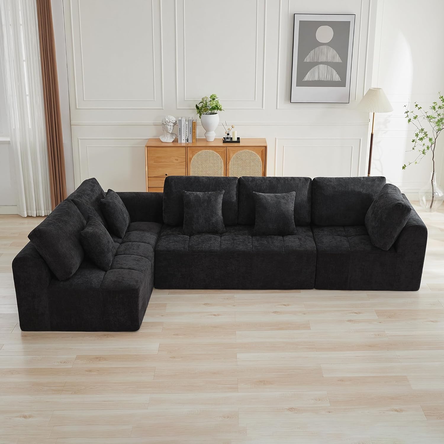 140''Modular Sectional Couches for Living Room, Cloud Boneless Compressed Sectional Sofa, Oversized U Shaped 9 Seater Upholstered Memory Foam Sofa, No Assembly, Chenille Beige