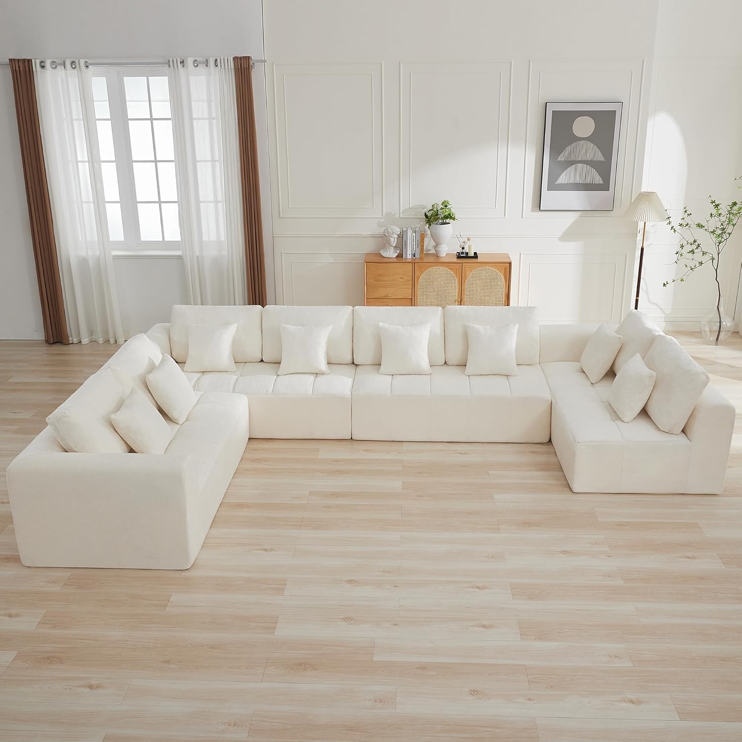 140''Modular Sectional Couches for Living Room, Cloud Boneless Compressed Sectional Sofa, Oversized U Shaped 9 Seater Upholstered Memory Foam Sofa, No Assembly, Chenille Beige