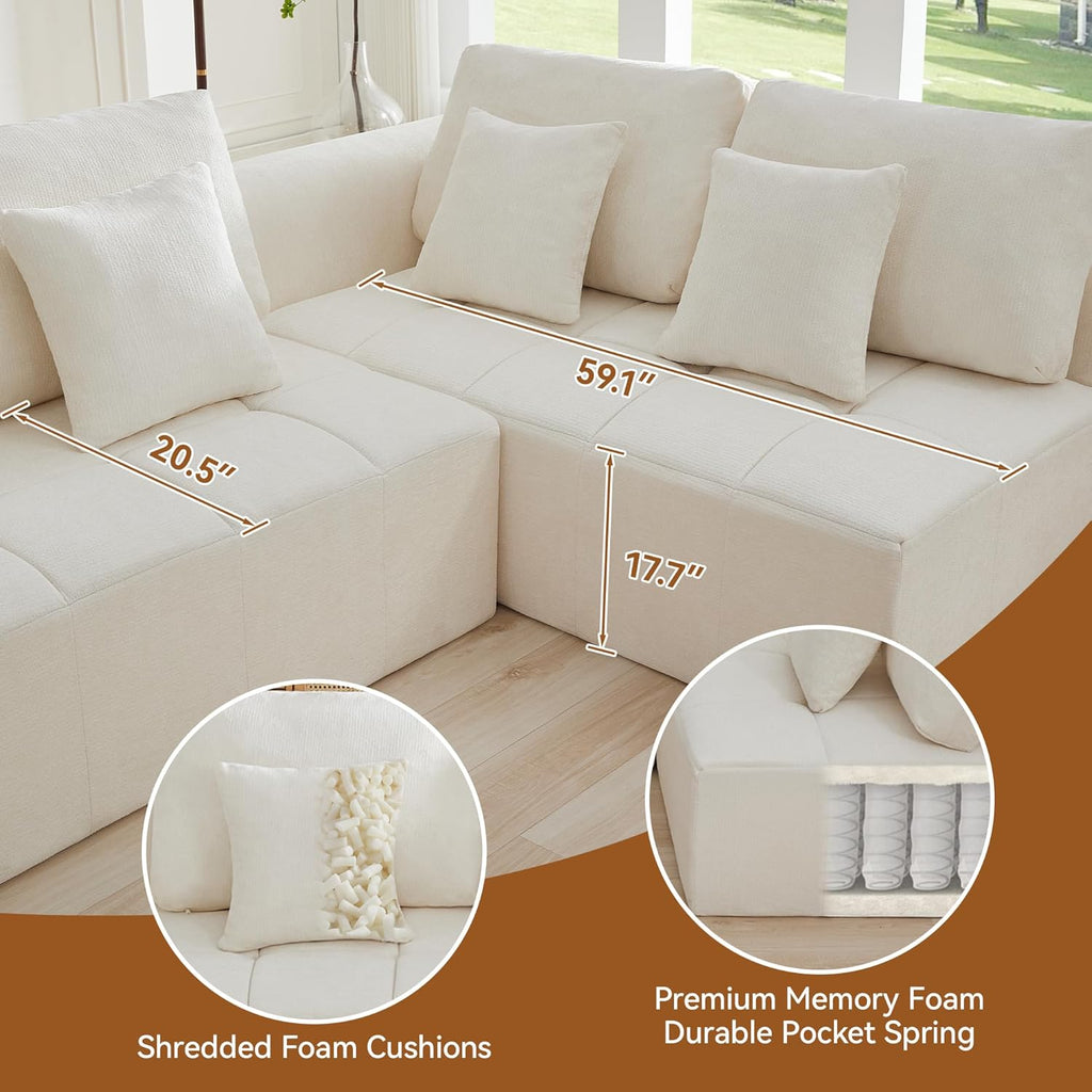 140''Modular Sectional Couches for Living Room, Cloud Boneless Compressed Sectional Sofa, Oversized U Shaped 9 Seater Upholstered Memory Foam Sofa, No Assembly, Chenille Beige