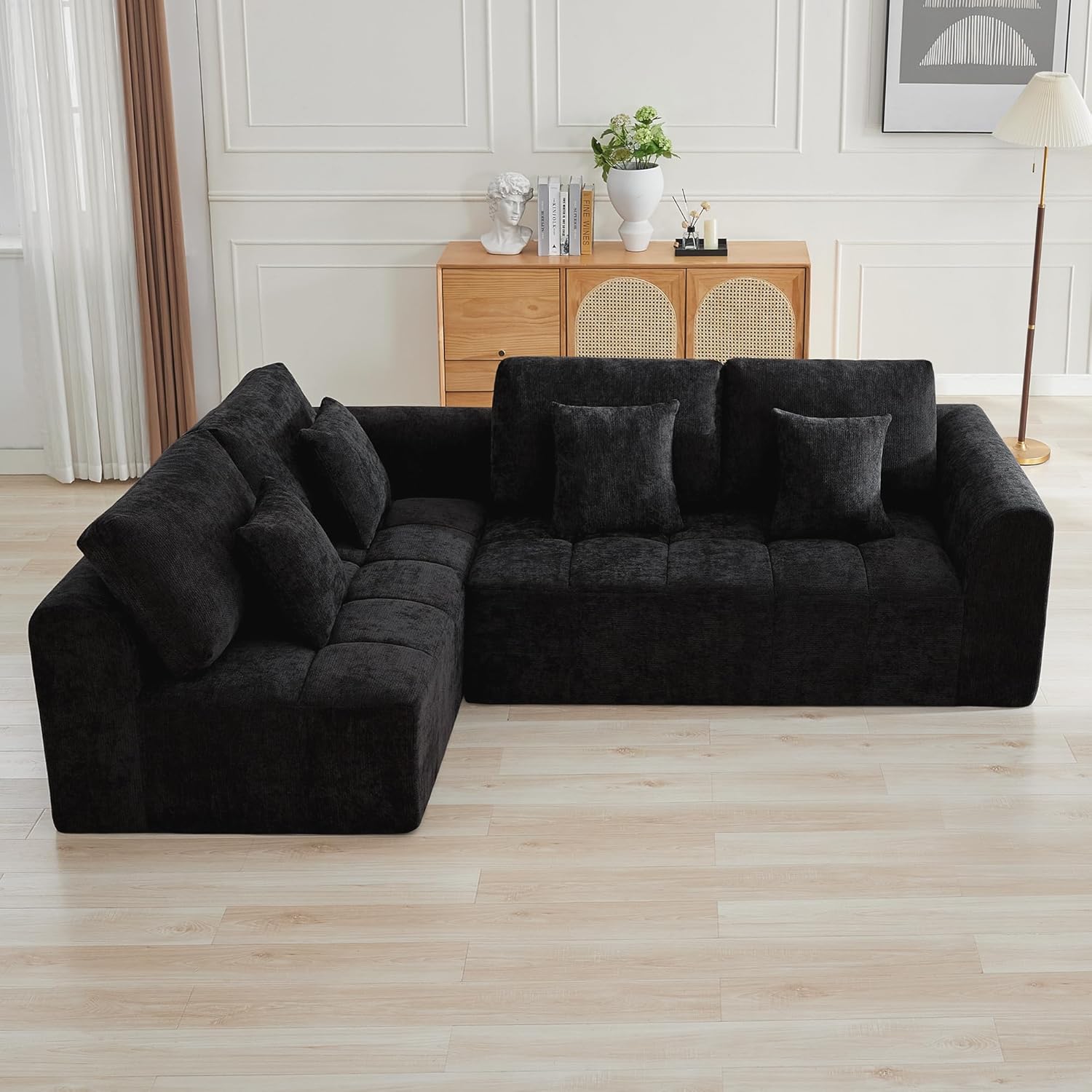 140''Modular Sectional Couches for Living Room, Cloud Boneless Compressed Sectional Sofa, Oversized U Shaped 9 Seater Upholstered Memory Foam Sofa, No Assembly, Chenille Beige