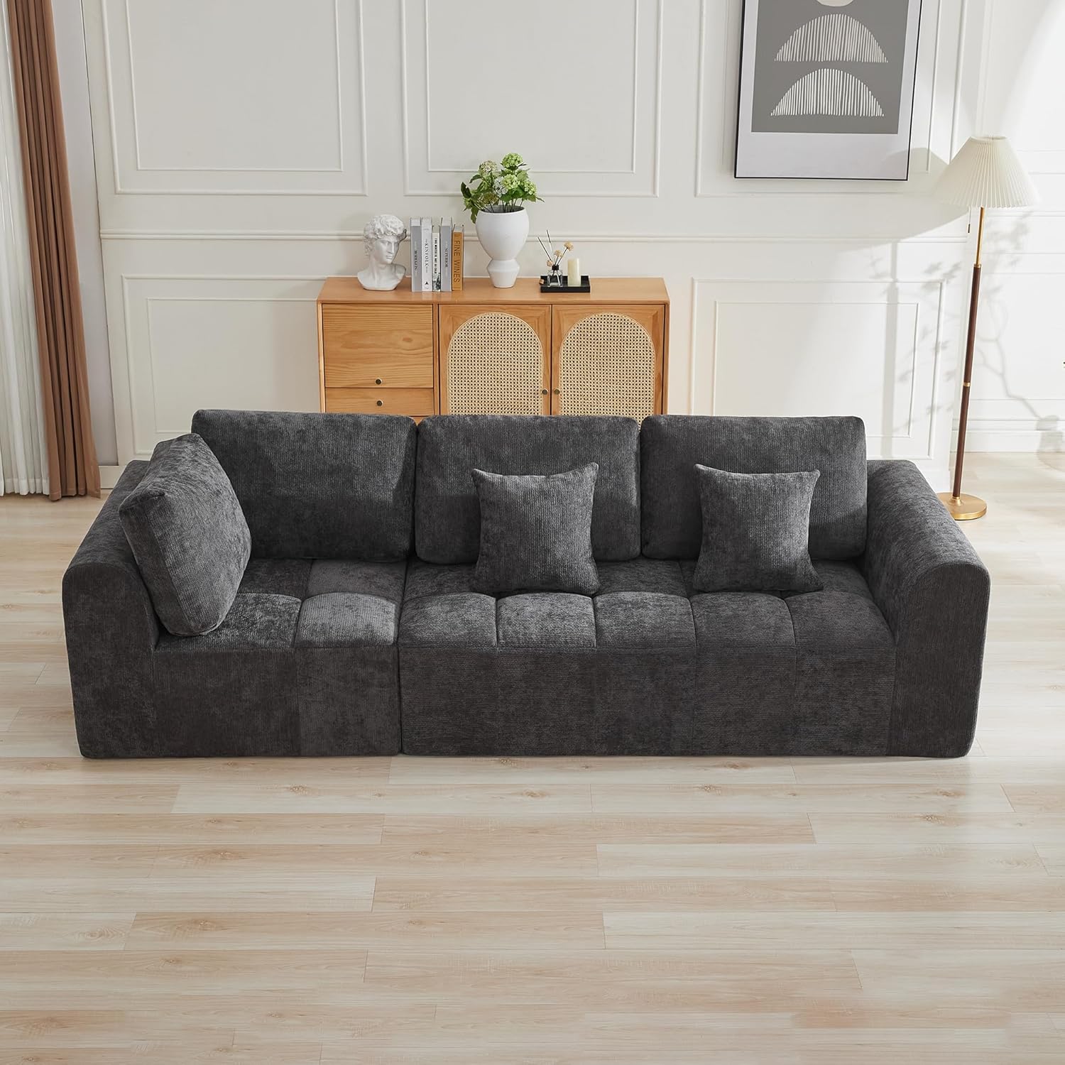 140''Modular Sectional Couches for Living Room, Cloud Boneless Compressed Sectional Sofa, Oversized U Shaped 9 Seater Upholstered Memory Foam Sofa, No Assembly, Chenille Beige