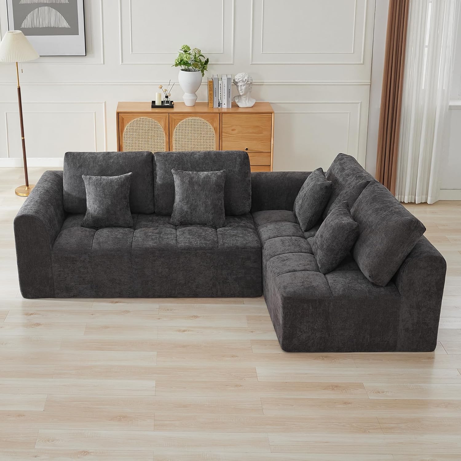 140''Modular Sectional Couches for Living Room, Cloud Boneless Compressed Sectional Sofa, Oversized U Shaped 9 Seater Upholstered Memory Foam Sofa, No Assembly, Chenille Beige