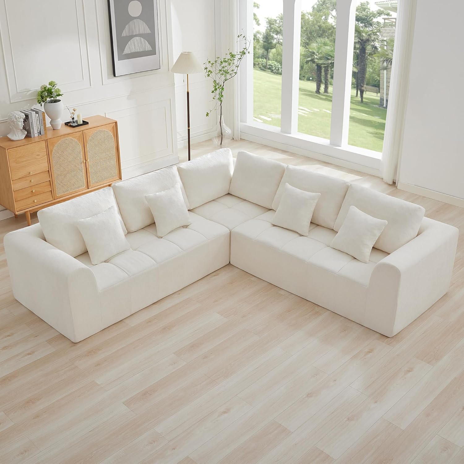 140''Modular Sectional Couches for Living Room, Cloud Boneless Compressed Sectional Sofa, Oversized U Shaped 9 Seater Upholstered Memory Foam Sofa, No Assembly, Chenille Beige