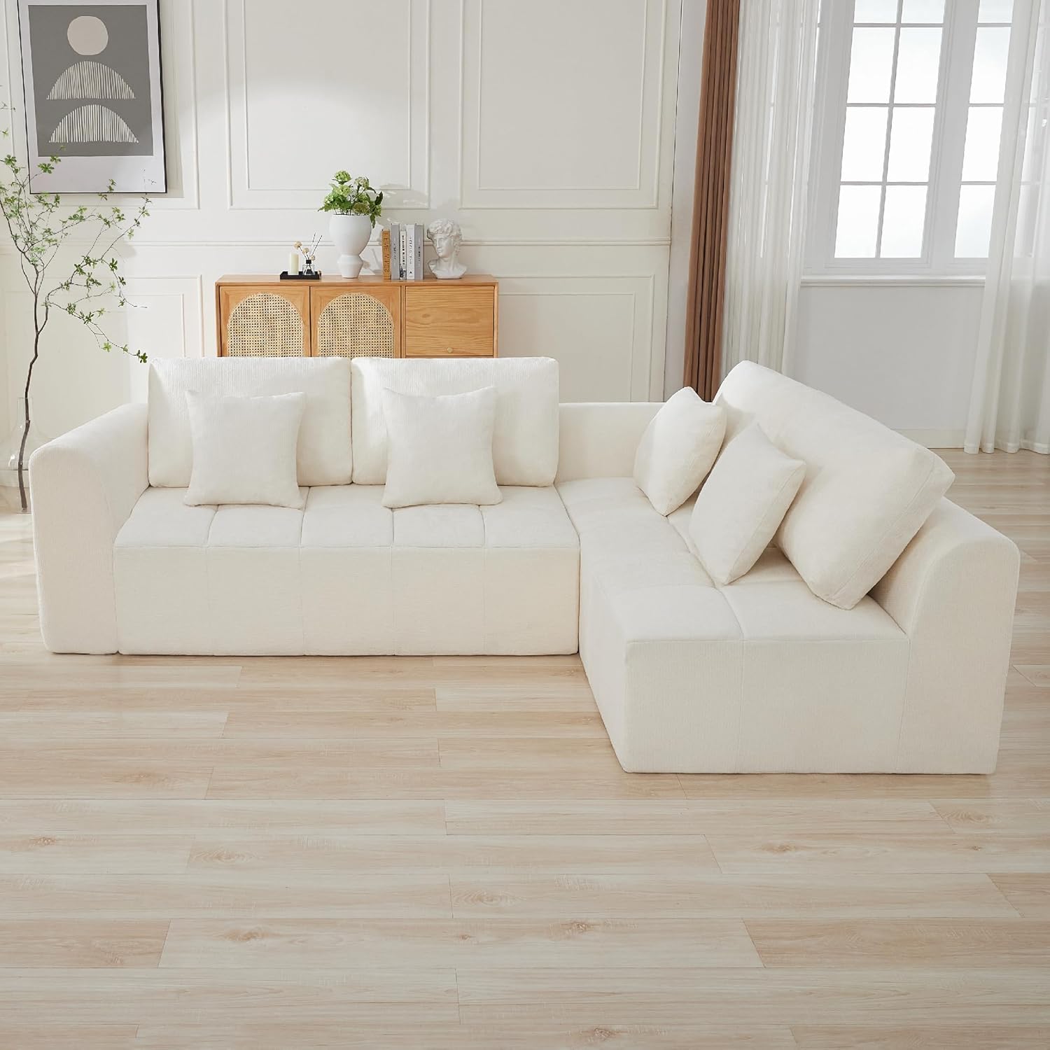 140''Modular Sectional Couches for Living Room, Cloud Boneless Compressed Sectional Sofa, Oversized U Shaped 9 Seater Upholstered Memory Foam Sofa, No Assembly, Chenille Beige