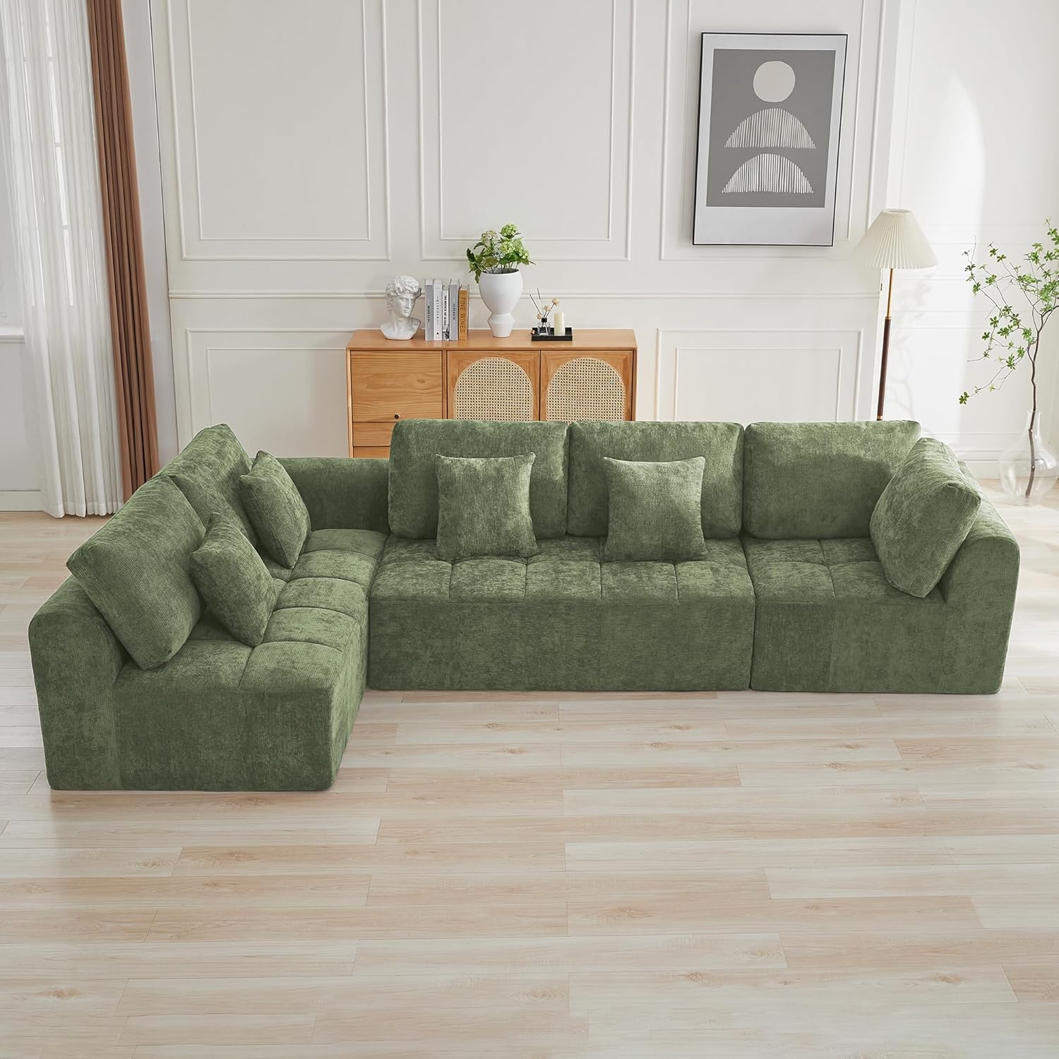 140''Modular Sectional Couches for Living Room, Cloud Boneless Compressed Sectional Sofa, Oversized U Shaped 9 Seater Upholstered Memory Foam Sofa, No Assembly, Chenille Beige