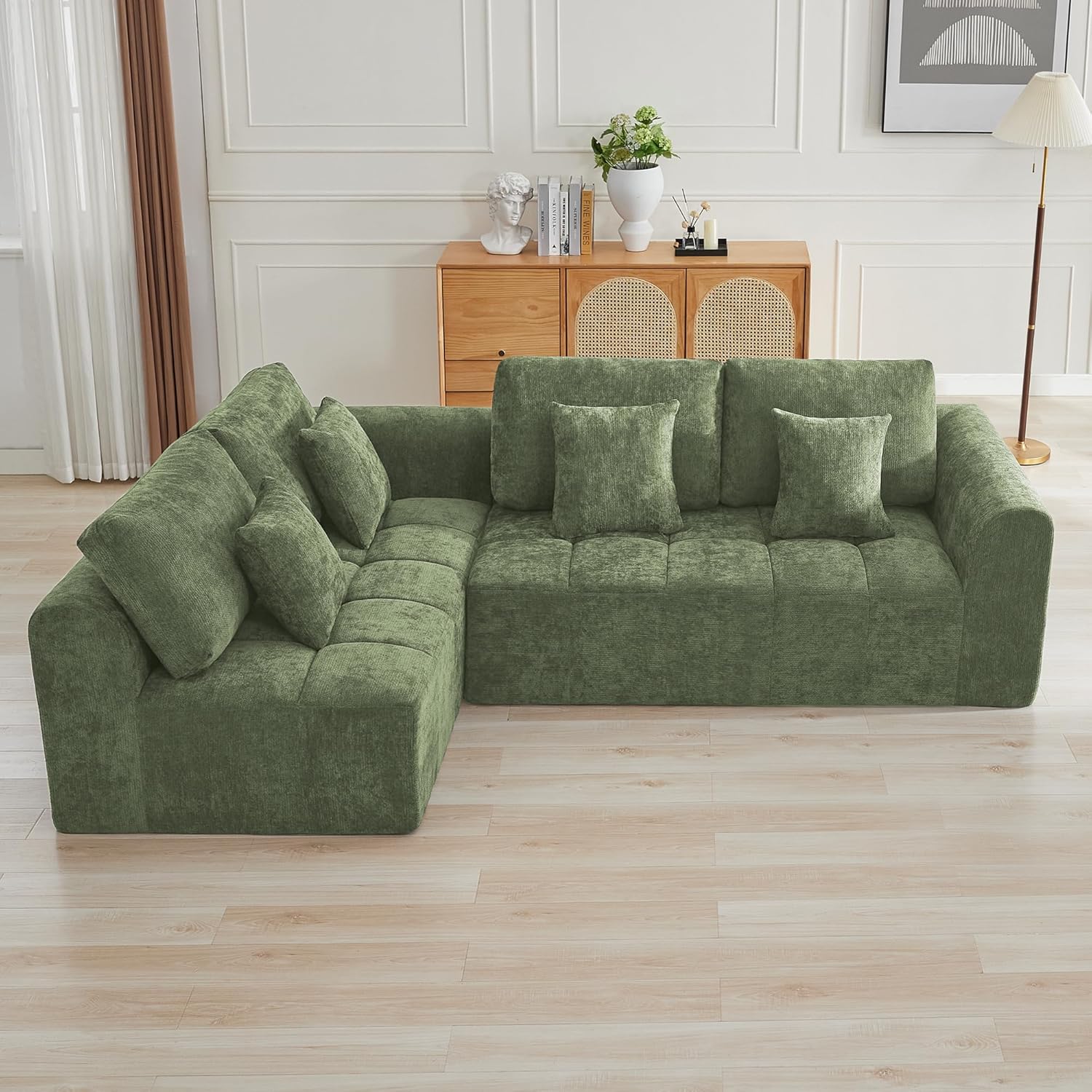 140''Modular Sectional Couches for Living Room, Cloud Boneless Compressed Sectional Sofa, Oversized U Shaped 9 Seater Upholstered Memory Foam Sofa, No Assembly, Chenille Beige
