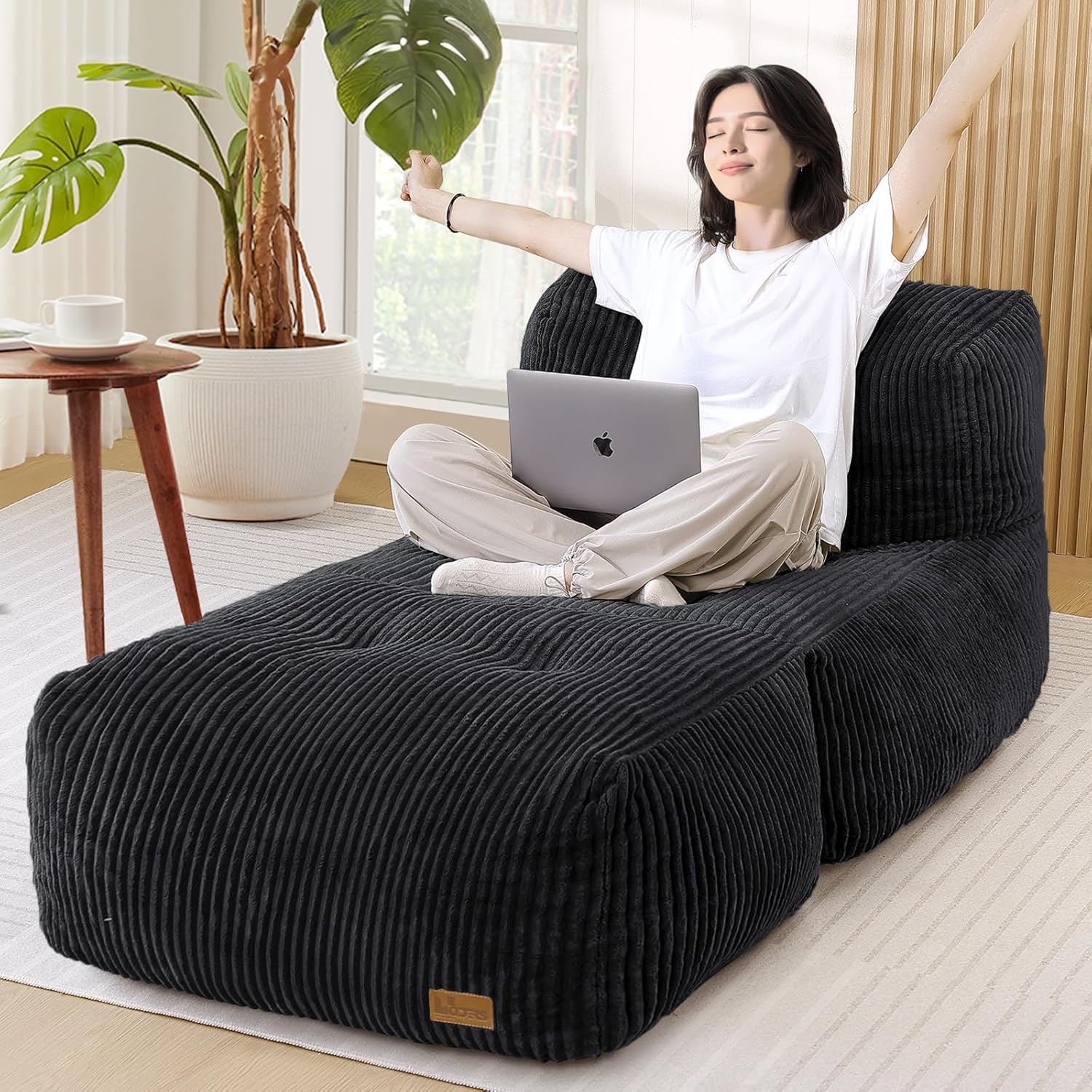 Big Bean Bag Chair for Adults, 66.9"x31.5" Lounger Large Bean Bag Sofa, Memory Foam Filled Beanbag Chair for Living Room, Bedroom, Balcony - Ergonomic Support & Premium Comfort (Darkgrey)