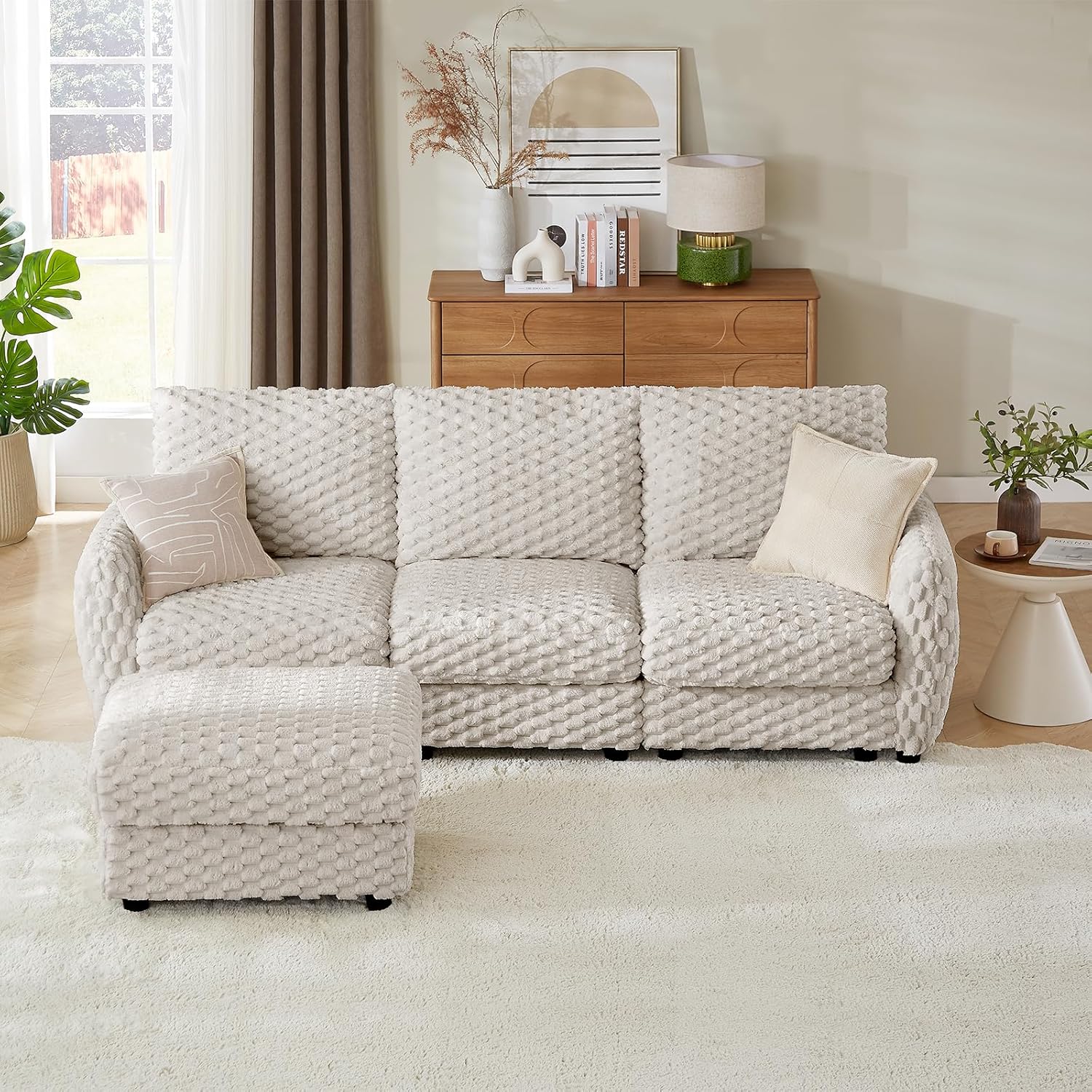 Sectional Sofa Couch,Cloud Couch for Living Room,Modular Sectional Sofa with USB Charging Port,Convertible L Shaped with Storable and Movable Ottoman.（6seat+1 Ottoman-Beige White）