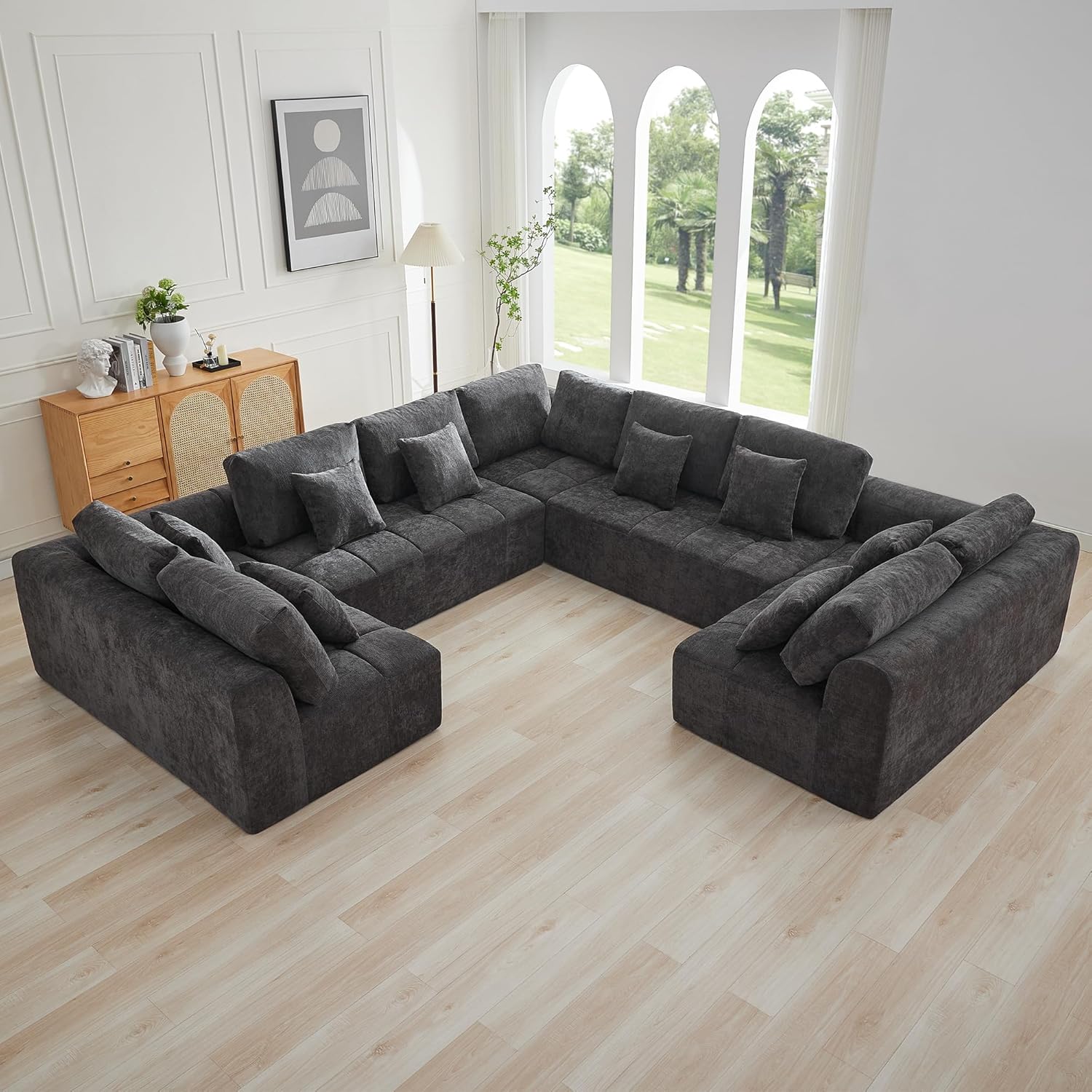 140''Modular Sectional Couches for Living Room, Cloud Boneless Compressed Sectional Sofa, Oversized U Shaped 9 Seater Upholstered Memory Foam Sofa, No Assembly, Chenille Beige