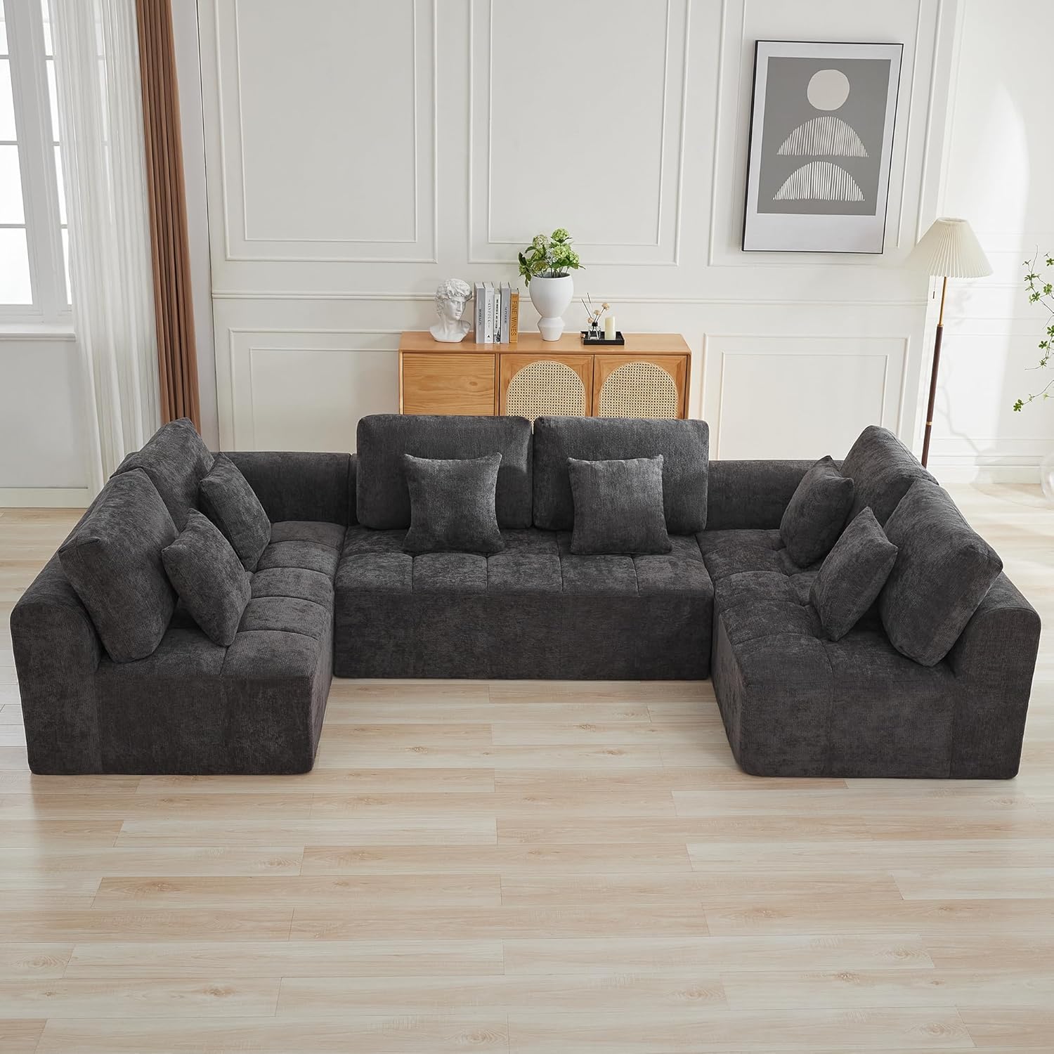 140''Modular Sectional Couches for Living Room, Cloud Boneless Compressed Sectional Sofa, Oversized U Shaped 9 Seater Upholstered Memory Foam Sofa, No Assembly, Chenille Beige