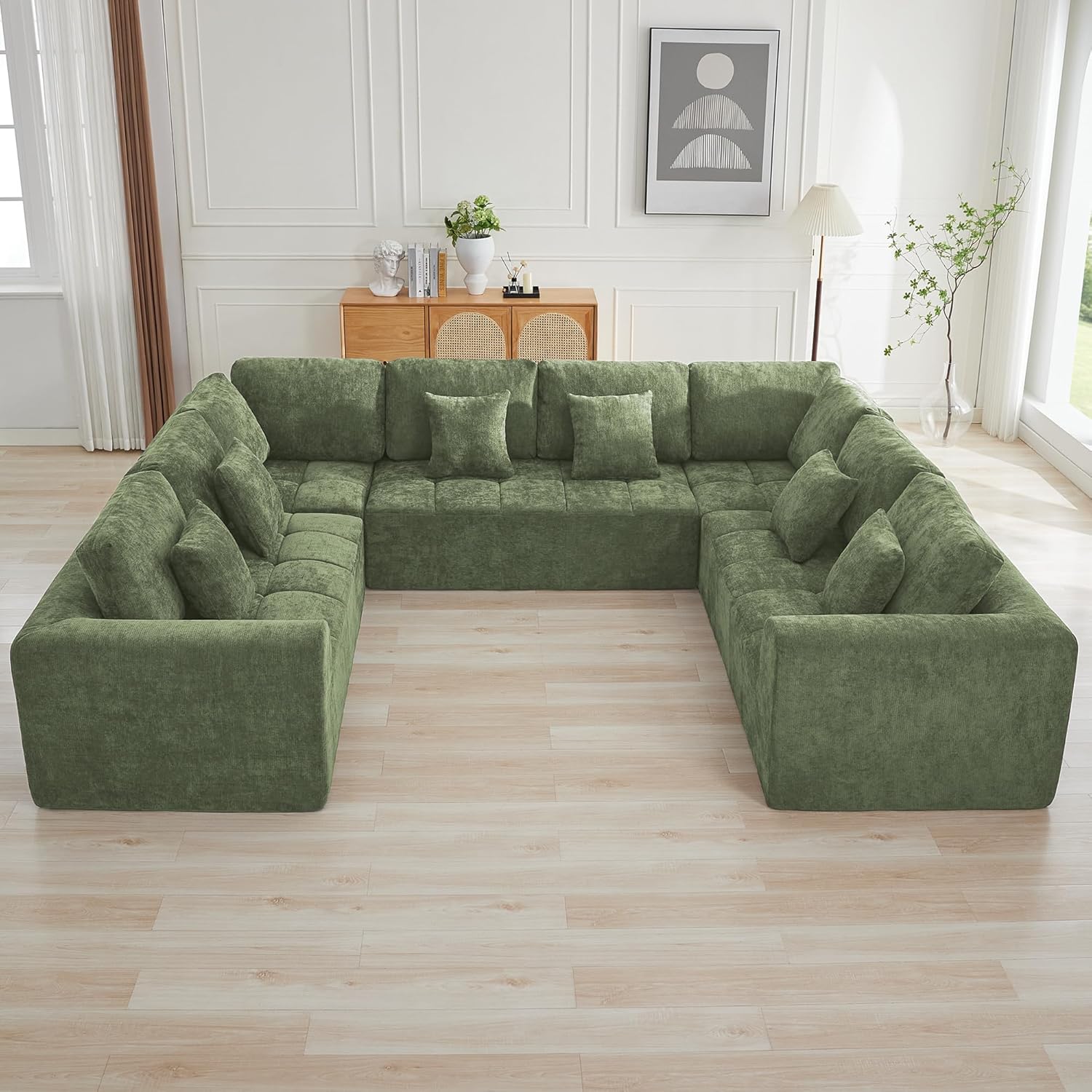 140''Modular Sectional Couches for Living Room, Cloud Boneless Compressed Sectional Sofa, Oversized U Shaped 9 Seater Upholstered Memory Foam Sofa, No Assembly, Chenille Beige