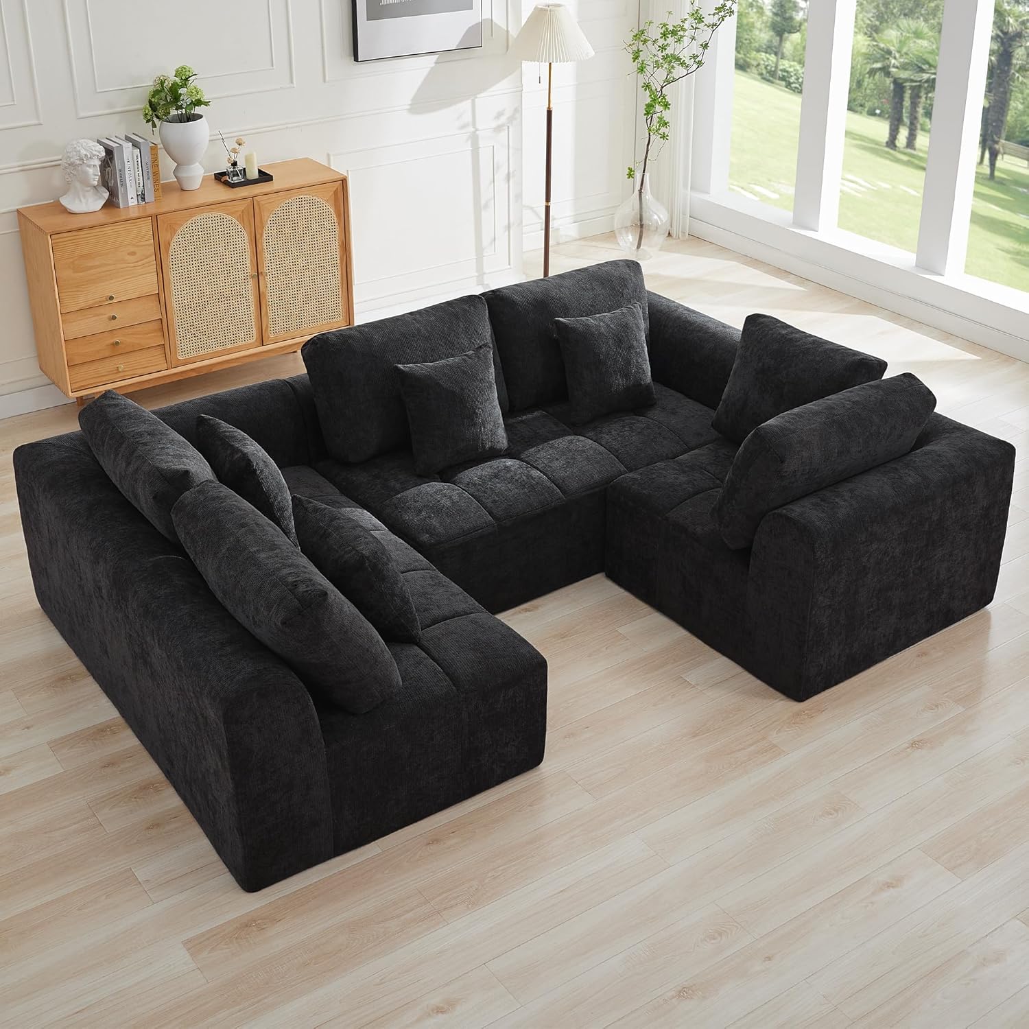 140''Modular Sectional Couches for Living Room, Cloud Boneless Compressed Sectional Sofa, Oversized U Shaped 9 Seater Upholstered Memory Foam Sofa, No Assembly, Chenille Beige