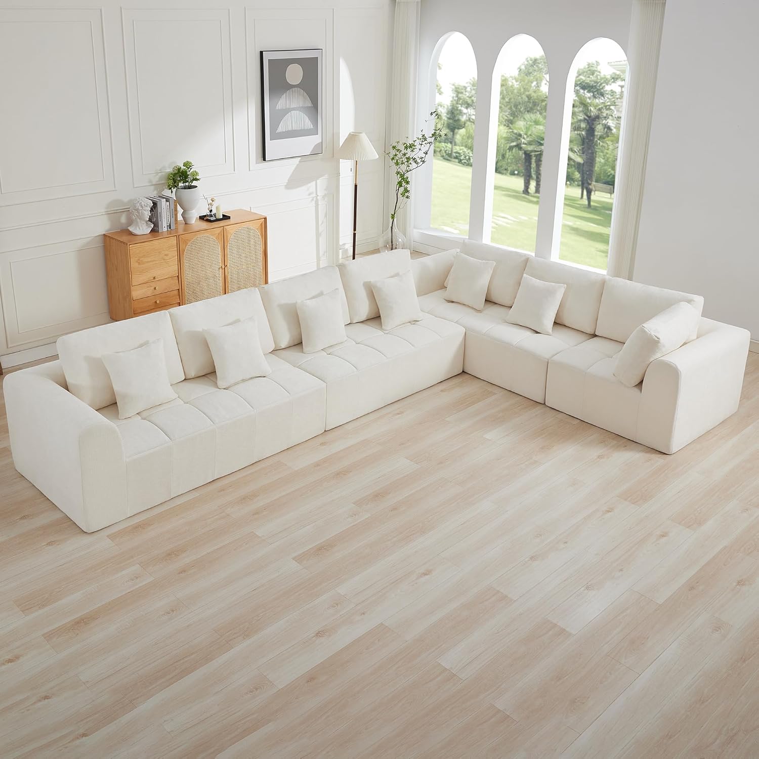 140''Modular Sectional Couches for Living Room, Cloud Boneless Compressed Sectional Sofa, Oversized U Shaped 9 Seater Upholstered Memory Foam Sofa, No Assembly, Chenille Beige