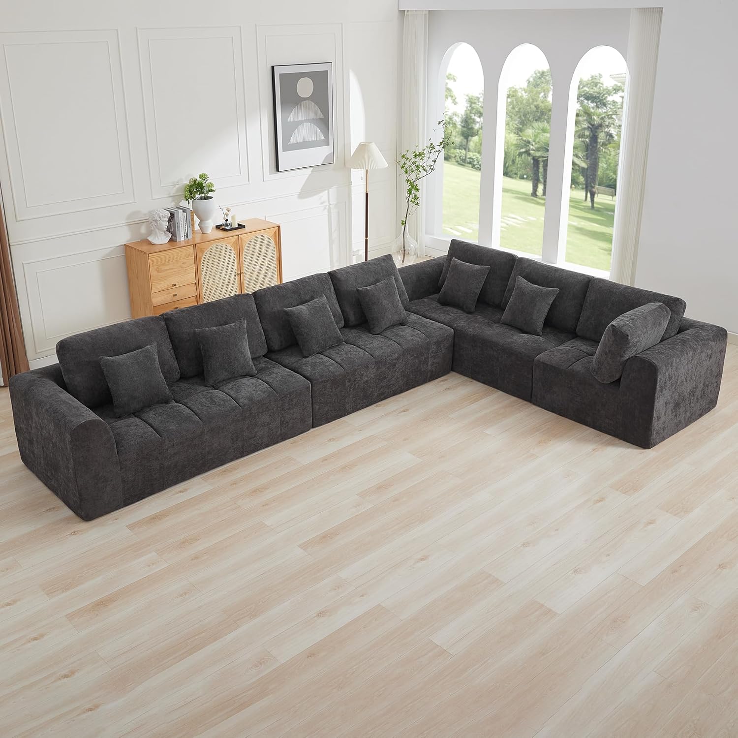 140''Modular Sectional Couches for Living Room, Cloud Boneless Compressed Sectional Sofa, Oversized U Shaped 9 Seater Upholstered Memory Foam Sofa, No Assembly, Chenille Beige