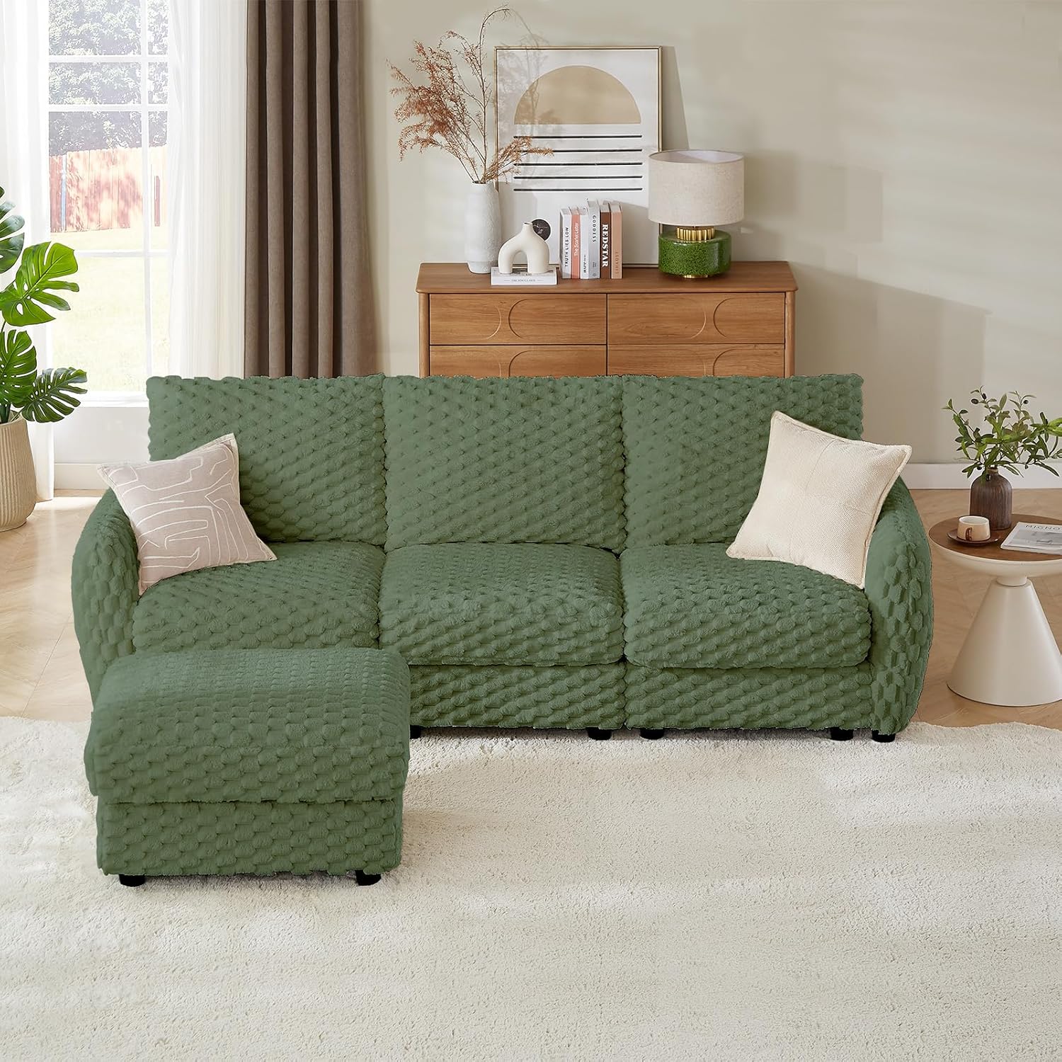 Sectional Sofa Couch,Cloud Couch for Living Room,Modular Sectional Sofa with USB Charging Port,Convertible L Shaped with Storable and Movable Ottoman.（6seat+1 Ottoman-Beige White）