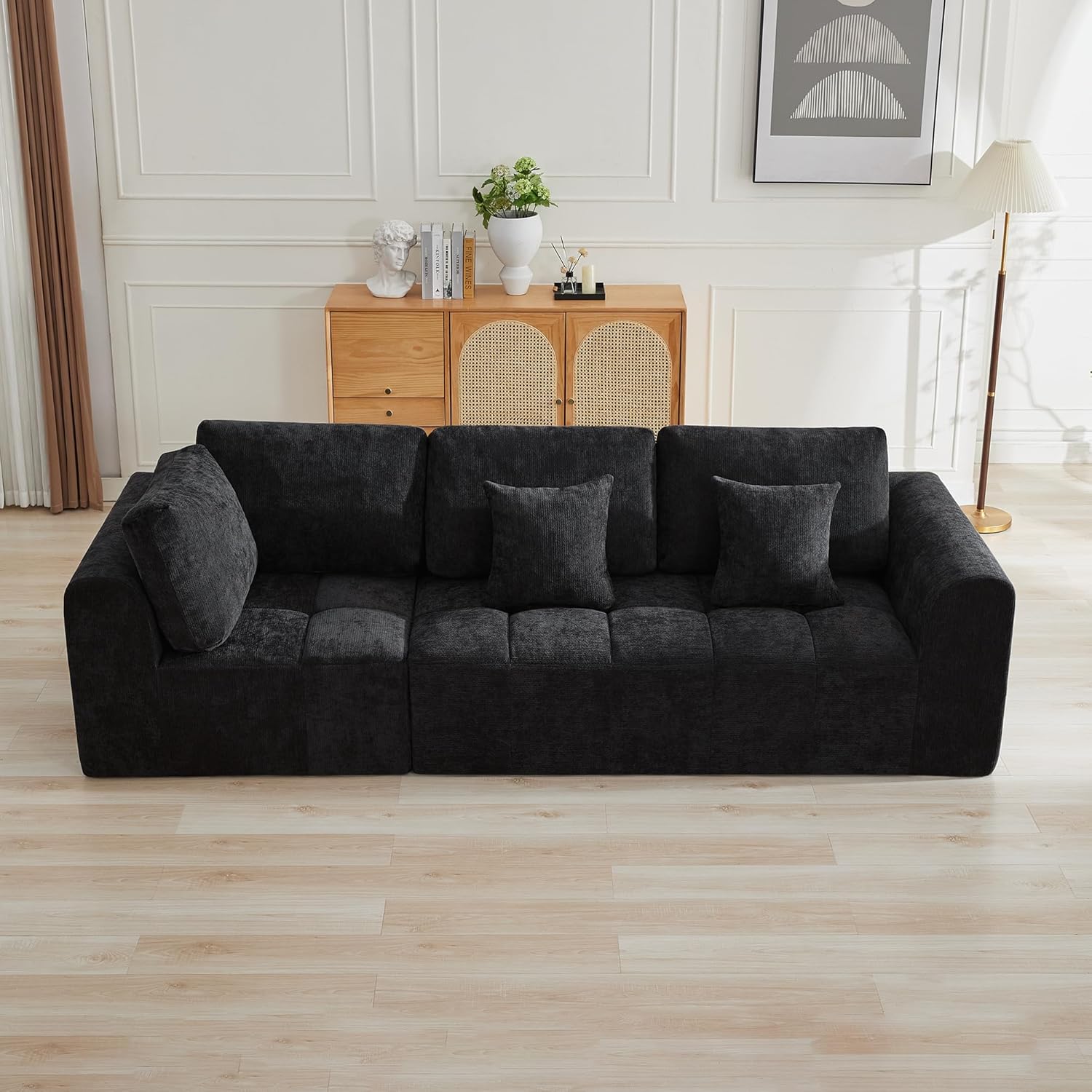 140''Modular Sectional Couches for Living Room, Cloud Boneless Compressed Sectional Sofa, Oversized U Shaped 9 Seater Upholstered Memory Foam Sofa, No Assembly, Chenille Beige