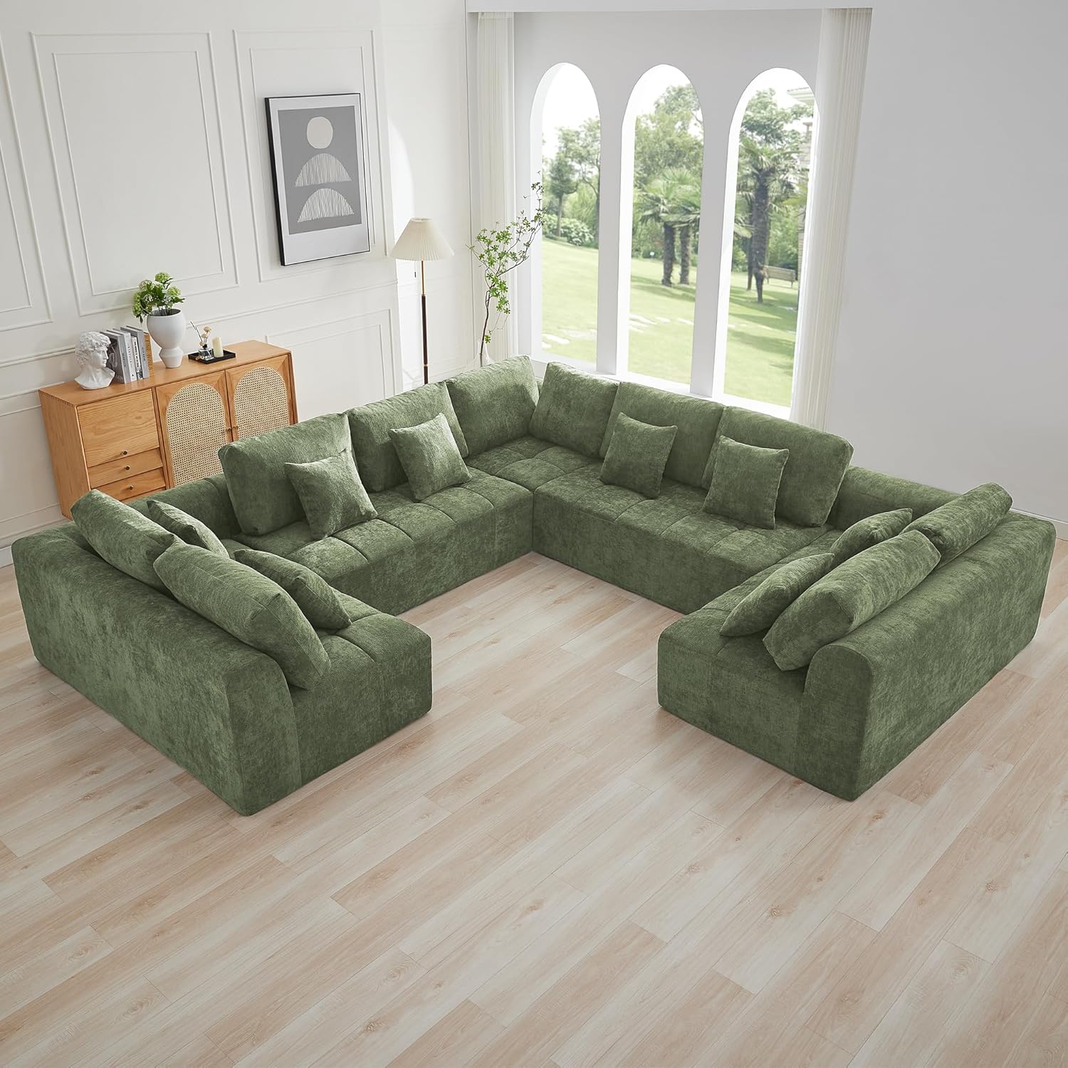 140''Modular Sectional Couches for Living Room, Cloud Boneless Compressed Sectional Sofa, Oversized U Shaped 9 Seater Upholstered Memory Foam Sofa, No Assembly, Chenille Beige